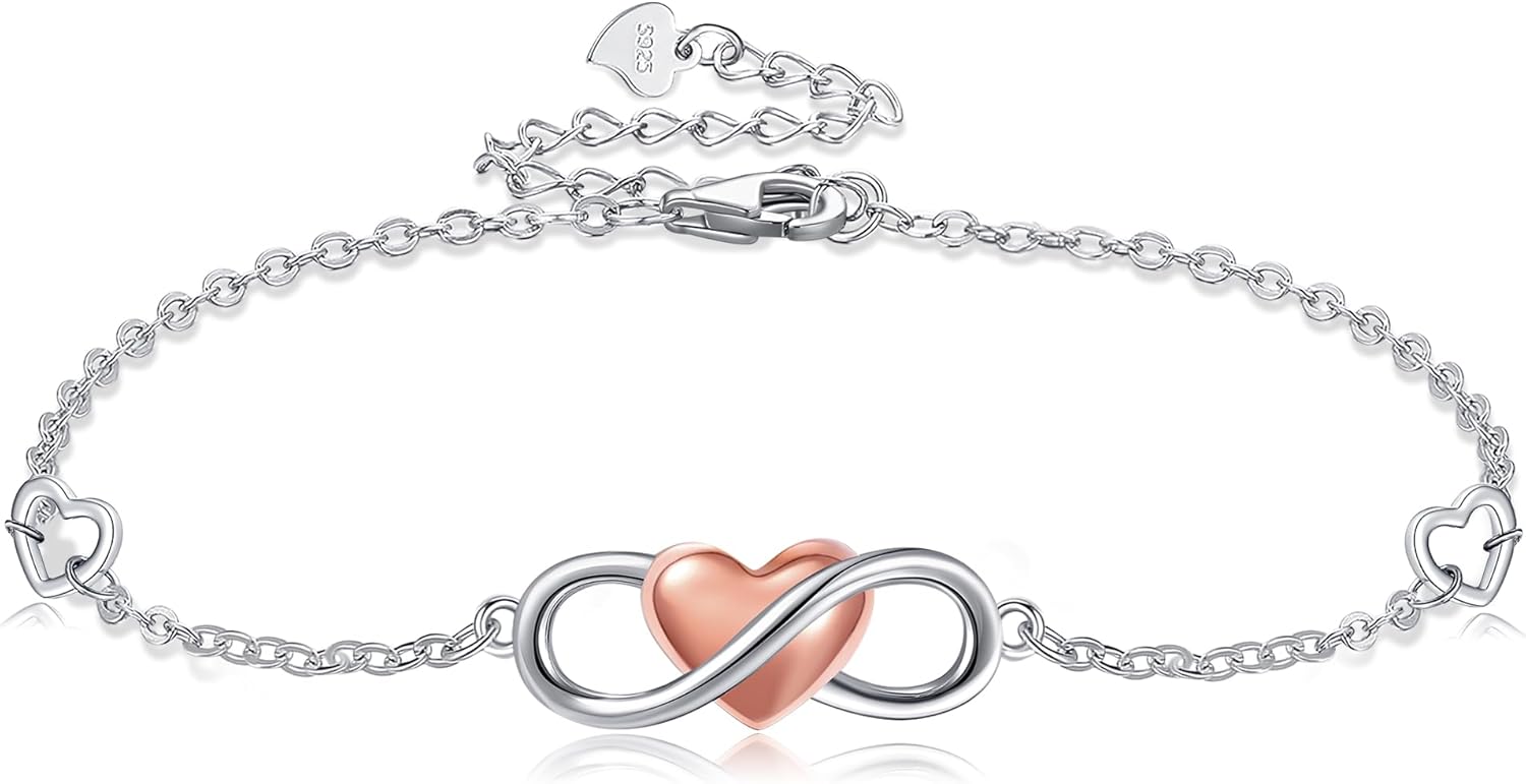 MONGAS Heart Bracelet 925 Sterling Silver Adjustable Infinity Heart Bracelets Infinity Jewelry Gifts for Women Mother Loved Ones