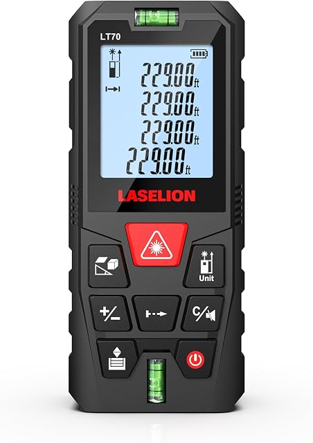 LASELION LT70 Laser Distance Meter – 70m (229ft) Range, High Accuracy, Multiple Measurement Modes, Built-in Level Bubble, and Mute Function (229ft)