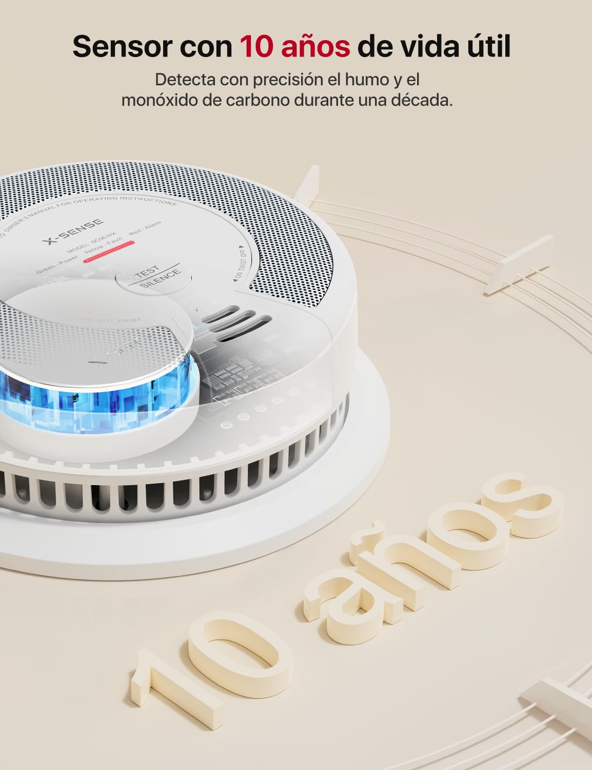 Alarma Wi-Fi X-Sense de Humo y monóxido de Carbono con batería reemplazable, Detector Combinado Inteligente Compatible con la App X-Sense Home Security, SC06-WX, 1 Unidad