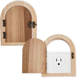 DICOSMETIC 2Pcs Fairy Door Outlet Cover Plate Wood Switch Guard Cover Decorative Wall Outlet Covers for Proofing Wooden Elf Doors for Wall Romantic Fairy Door Decor, 15x12cm