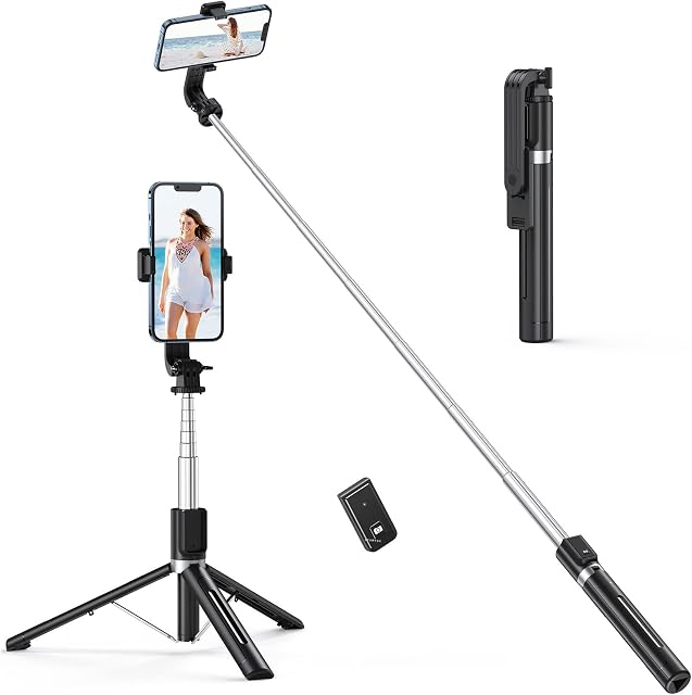 ATUMTEK 49" Selfie Stick Tripod, Stable Tripod Stand with Detachable Bluetooth Remote, Compatible with iPhone 14 Pro Max/14 Plus/14/13/12/11, GoPro, Samsung, LG, Google Smartphones, Black