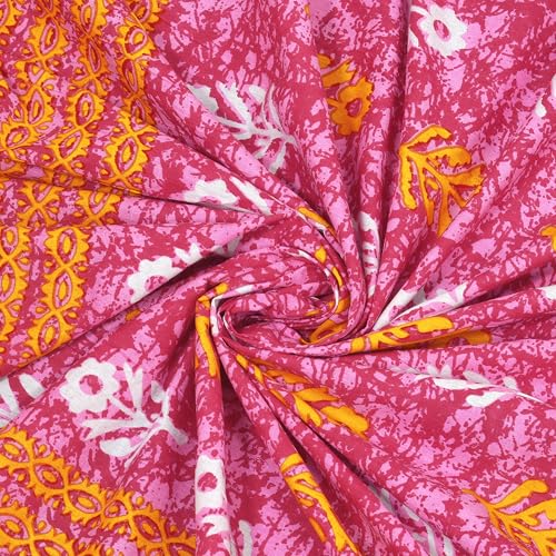 Image of RajasthaniKart 100% Cotton 180 TC King Size BEDSHEET with 2 Pillow Cover - 90X108 (Suitable for King Size Bed Sheet or Double Bed, Pink Booty Jaipuri, 5299)