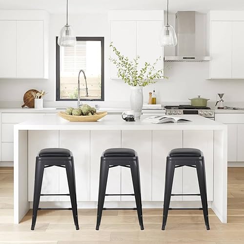 Miniatura 277 de GIA Taburete de mostrador sin respaldo de 24 pulgadas, cantidad de 4, bronce con asiento de madera clara Negro -,Café,Gris,gris, (Gun