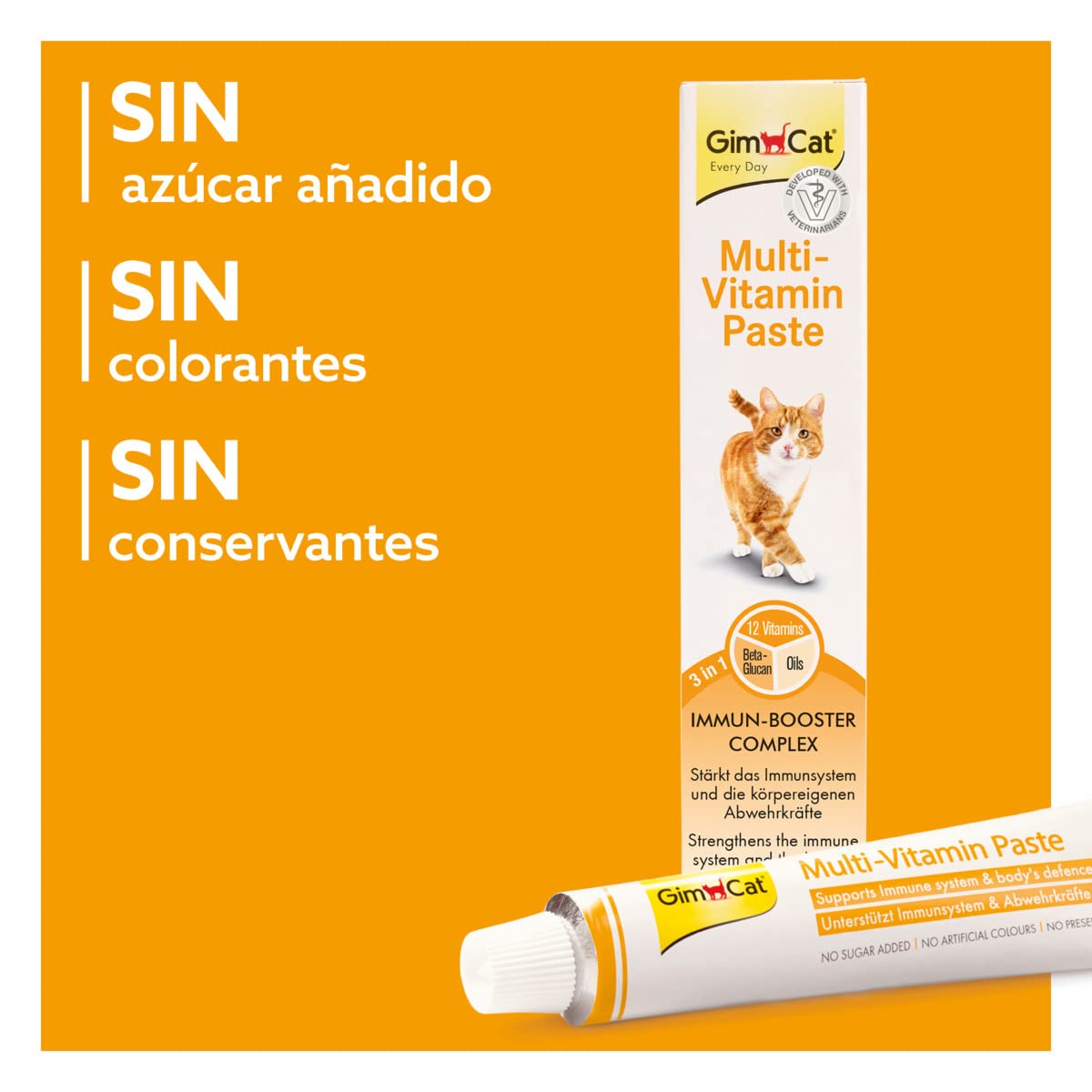 GimCat Multi-Vitamin, pasta multivitaminas - Saludable snack para gatos que activa las defensas y fortalece el sistema inmunológico - 1 tubo (1 x 200 g)