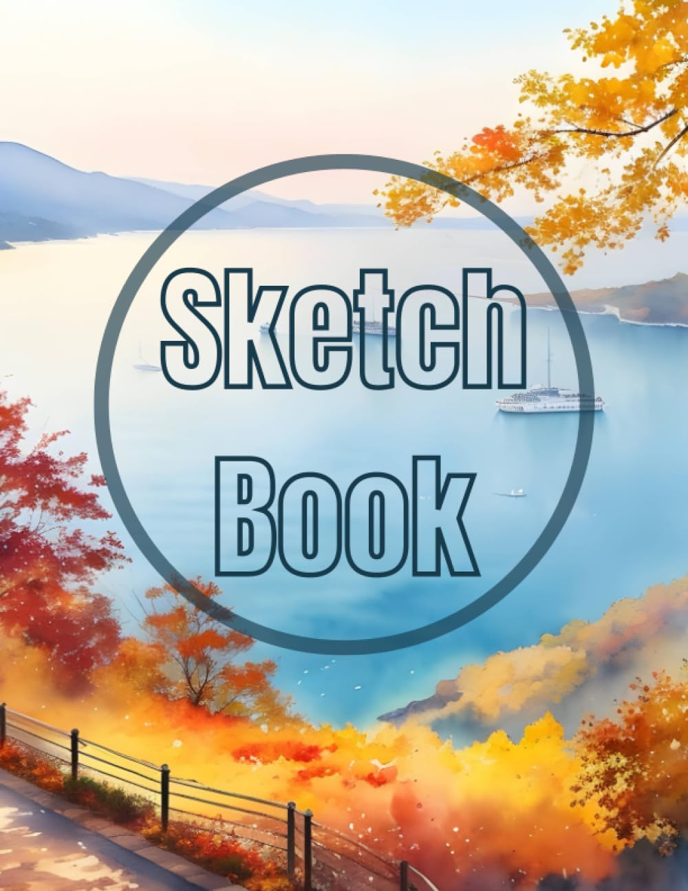 Sketch Book: Premium watercolor Autumn in the Sea view design cover page Sketchbook Blank Paper Pad 8.5" x 11" - 120 Pages Blank Paper Book For ... Unlined Journal Soft Cover sketchbooks