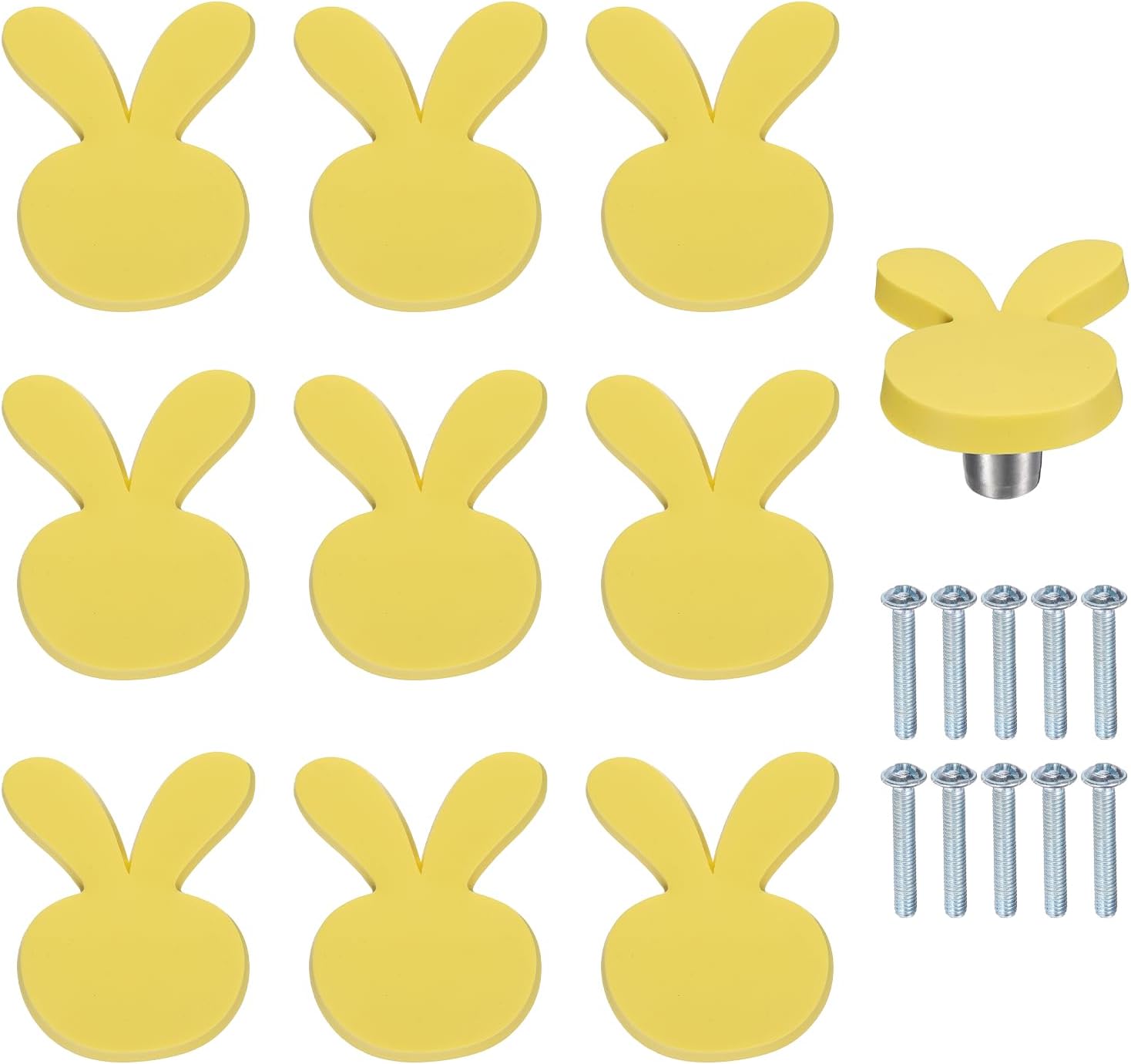 uxcell 10 Pcs Cabinet Knobs, 51x37.5mm Plastic Cute Dresser Pulls Cartoon Soft Rubber Drawer Handle Pulls with Screws for Bedroom Cupboard Closets Bookcase Kitchen, Rabbit, Yellow