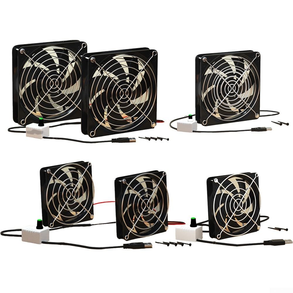 Ventola di scarico USB DC 5 V, regolabile, deodorante, per pollo, casa, cappa, 12 cm, nero, a basso rumore (doppia ventola da 12 cm)