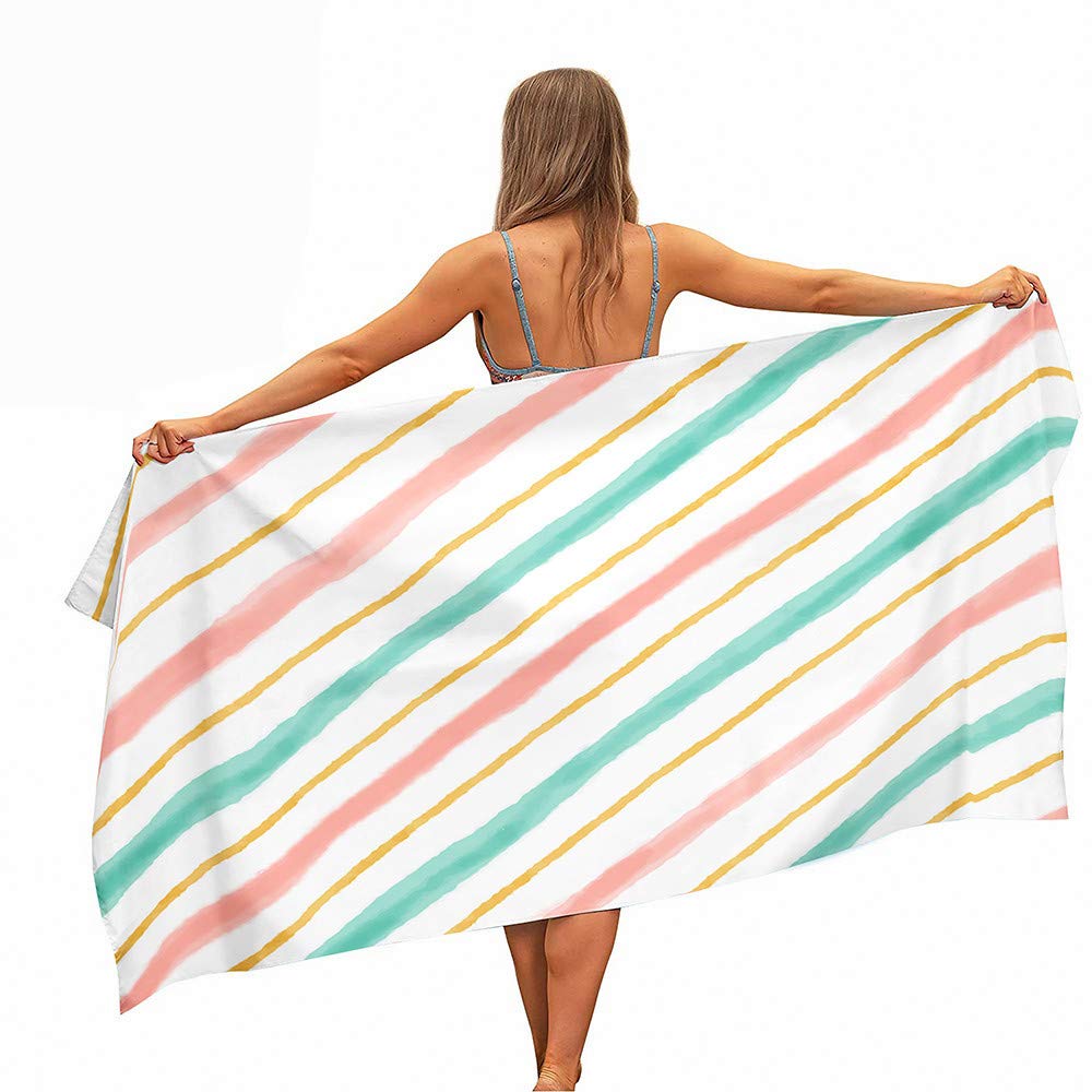 Surwin Girls Pink Blue Stripes Beach Bath Towel, Microfibre Quick Dry Extra Large Lightweight Super Soft Summer Towels Perfect For Travel, Swim, Camping, Fitness, Sports, Stripes Printing (,150X180cm)