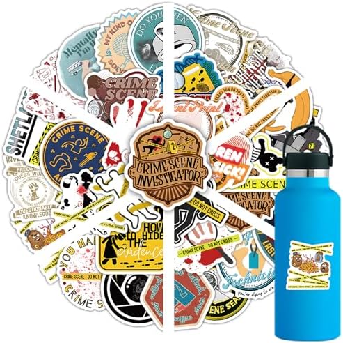 Fiction Crime Scene Stickers Pack, 50PCs, Aesthetic Movie Film Vinyl Decals, Delicate Gift & Party Favor Stickers for Hydro Flask, Laptop, Water Bottle, Decals for Kids, Toddlers, Teens image 5