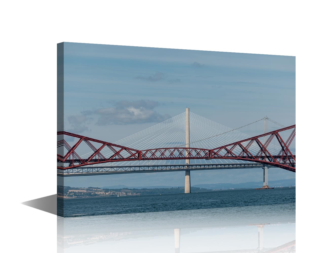 TISHIRON 1 Piece Rail, Road Canvas Wall Art Firth of Forth Wall Painting Artwork Pictures Queensferry Crossing Home Decorations for Living Room and Bathroom Framed Ready to Hang (16''Wx 24''H)