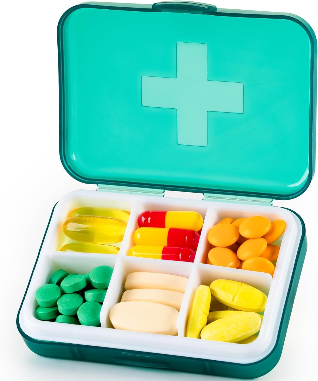 Weekly Pill Box, Portable Pill Box, Daily Pill Box, 7 Day Medicine Storage Box (Green)