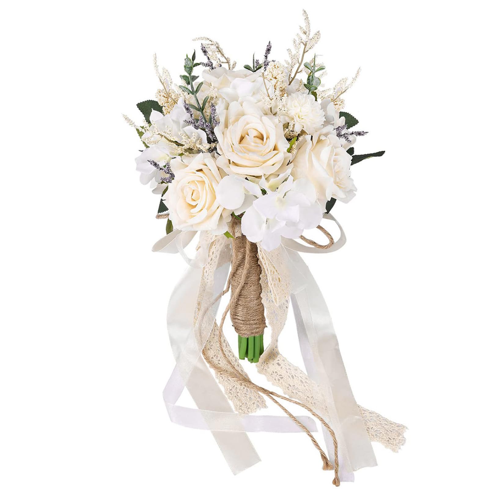 Kaeltsyn Rose Bouquet Artificial White Champagne Roses for Ceremony Rehearsal Reception Enduring Keepsakes Bridal Handheld Rose Bouquet