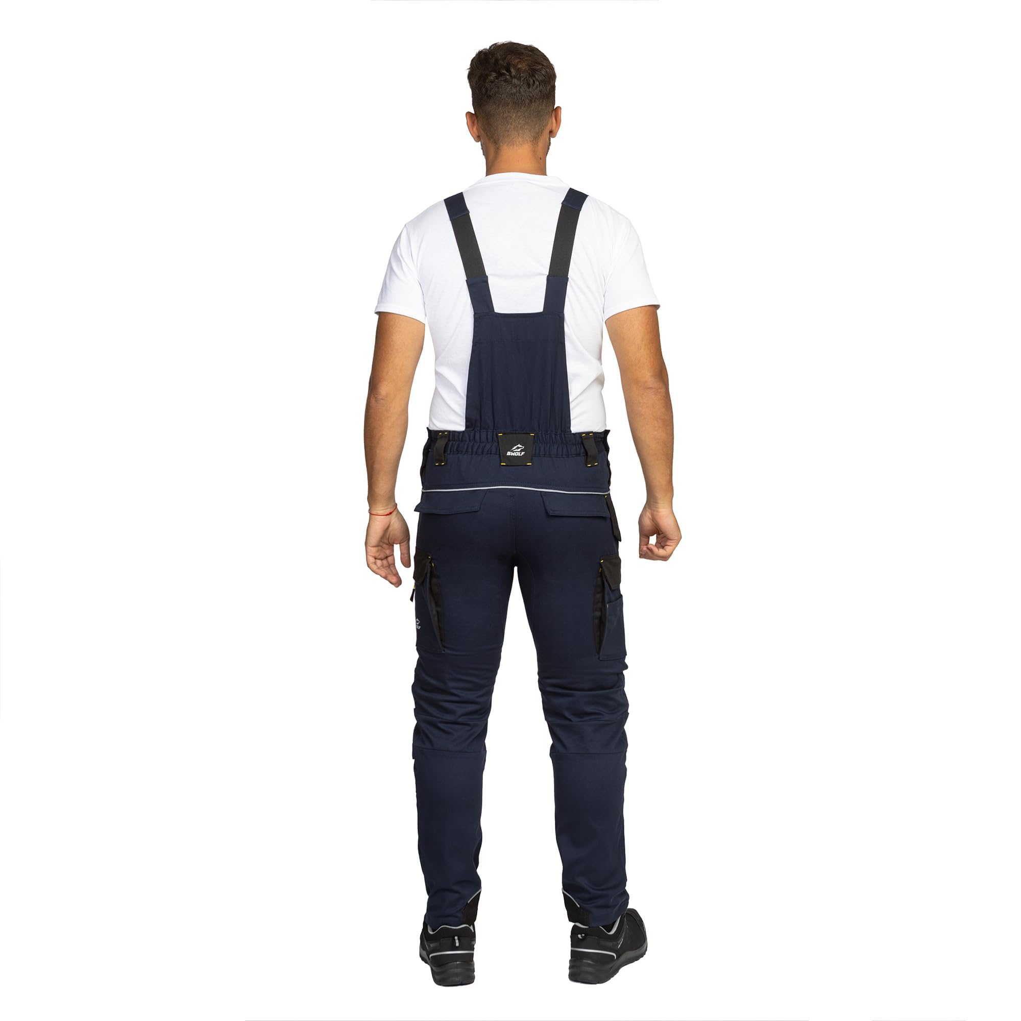 BWOLF Daytona - Salopette da lavoro da uomo, elasticizzato, 97% cotone, 3% elastan, con rinforzo Oxford 600D, riflettori, tasche multifunzione
