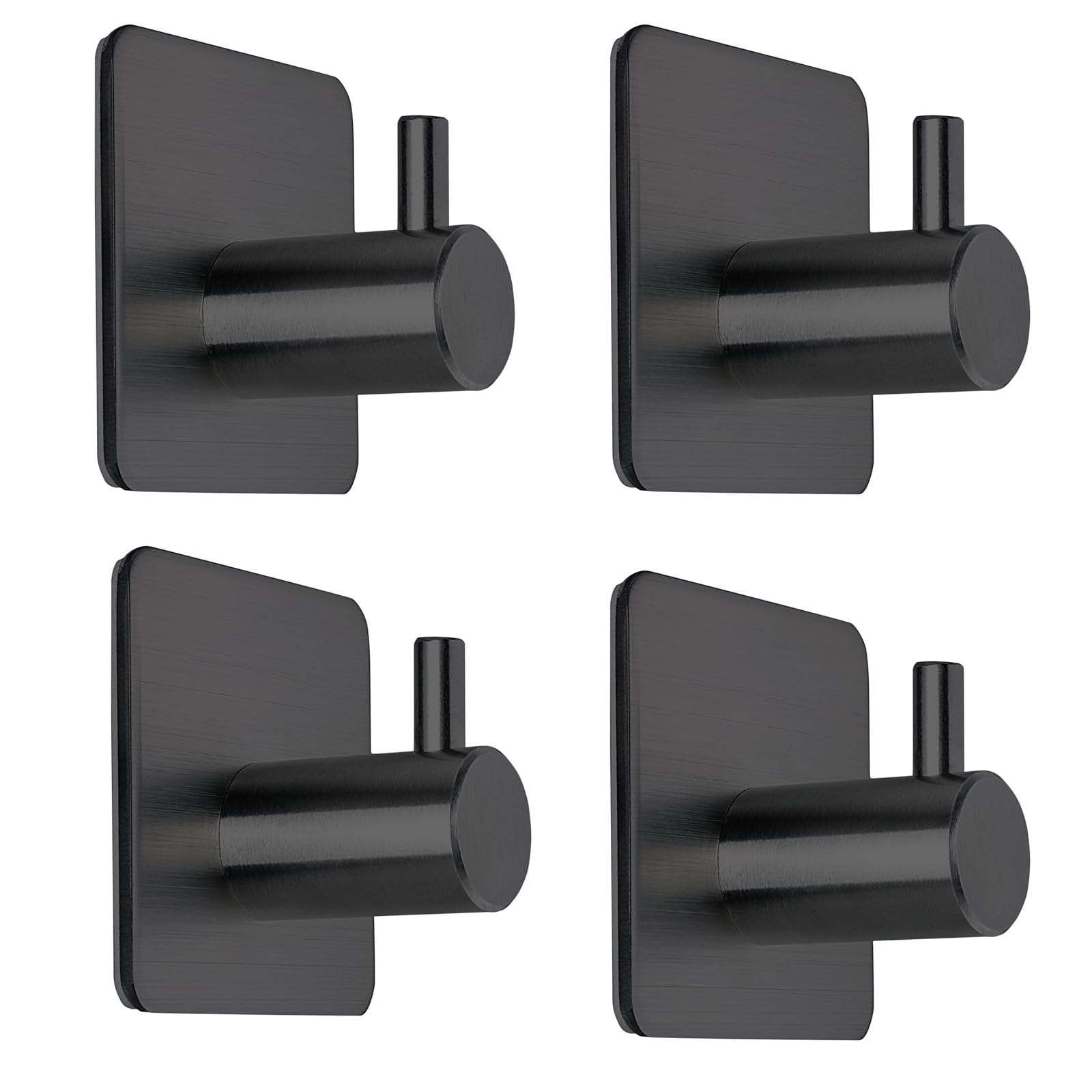 Fotosnow Black Adhesive Towel Hooks Heavy Duty Stick on Wall Hooks Shower Hooks for Bathroom Kitchen Door-4 Packs