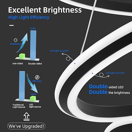 Miniatura 3 de Candelabro LED moderno, lámpara de araña moderna de 2 anillos, lámpara colgante LED con tiras LED de doble cara, regulable con control remoto,