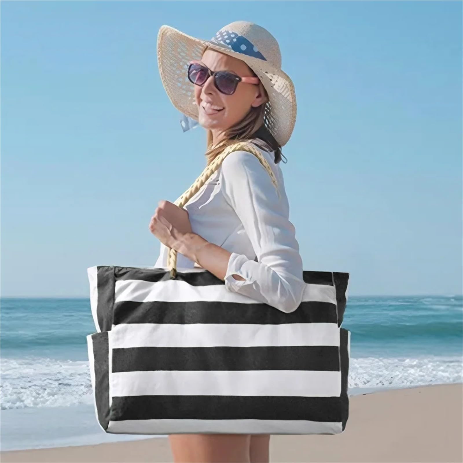 Borsa Da Spiaggia Estiva Donna In Tela A Righe