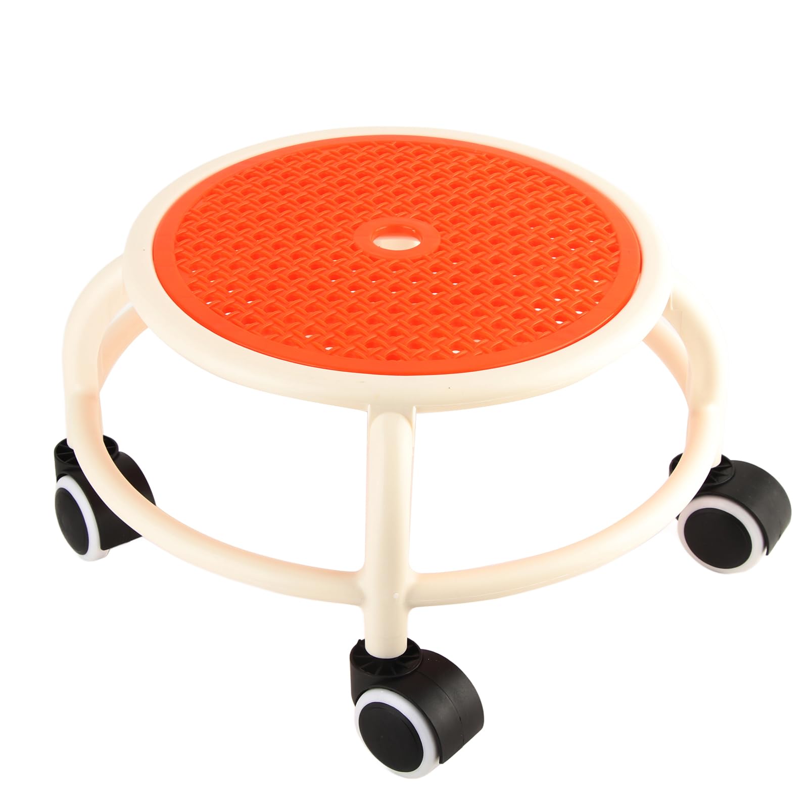Qcwwy Drehhocker, Stilvoller, Runder, Niedriger Rollhocker für zu Hause, Atmungsaktives Design, Hohe Tragfähigkeit, Kunststoff (ORANGE)