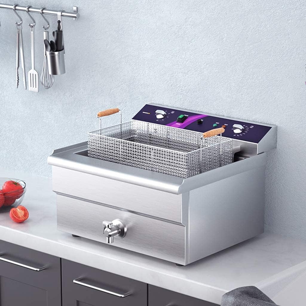 Deep Fryer Commercial Stainless Steel Professional Electric Fryer 30-Liter 6-kilowatt Single-Cylinder Desktop Fryer with Temperature Control and Timing Device
