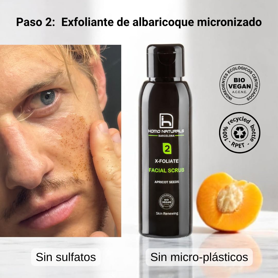 Homo Naturals Kit Tratamiento Facial 4 Pasos - Pack Regalo Hombres - Kit de Cuidado Facial Hombres - Cosmetica Masculina - Regalos para Hombre - Tratamiento Facial 100% Natural & BIO