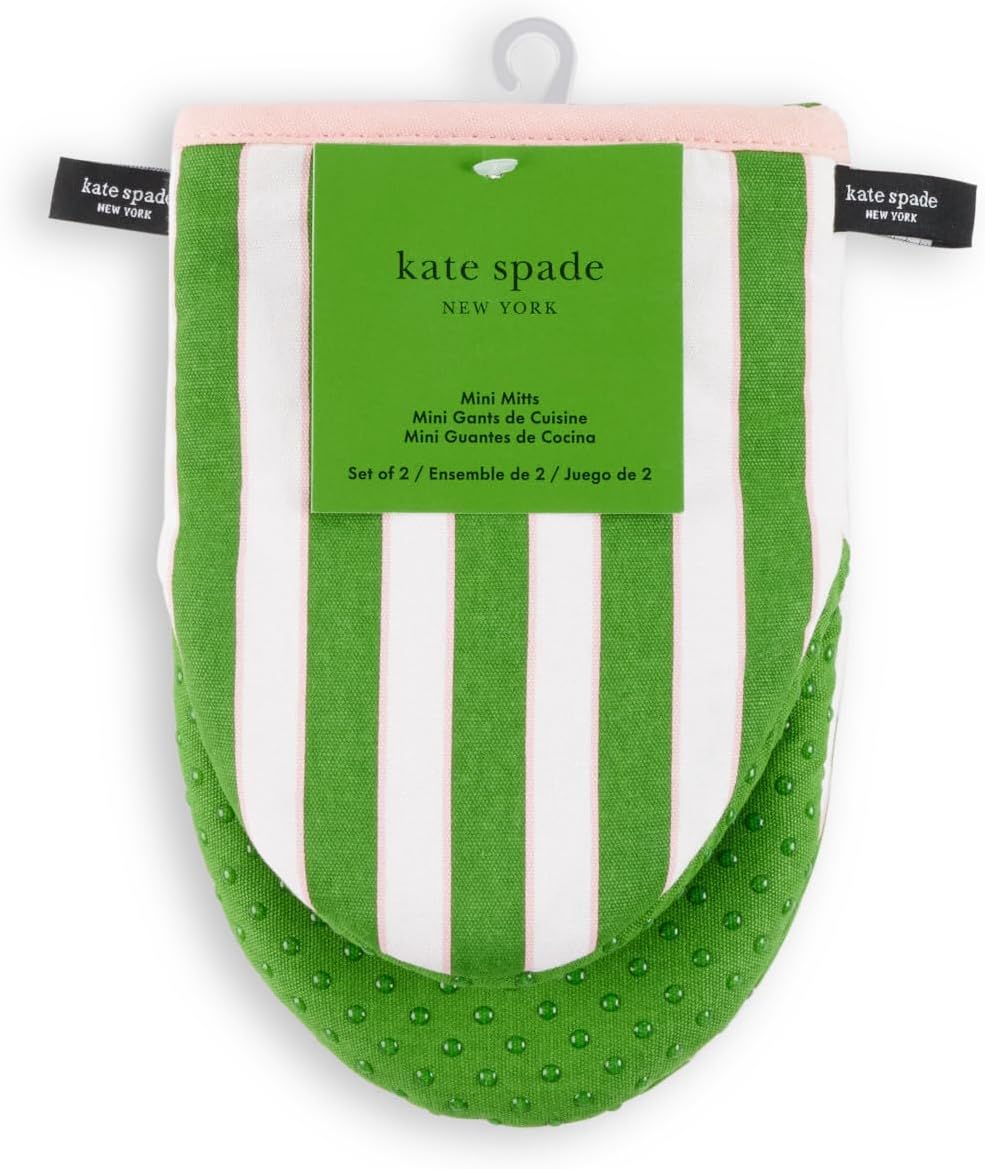 Kate Spade New York Botanical Stripe Mini Oven Mitt 2-Pack Set, 5.5" x 8", Green/Pink - Image 7