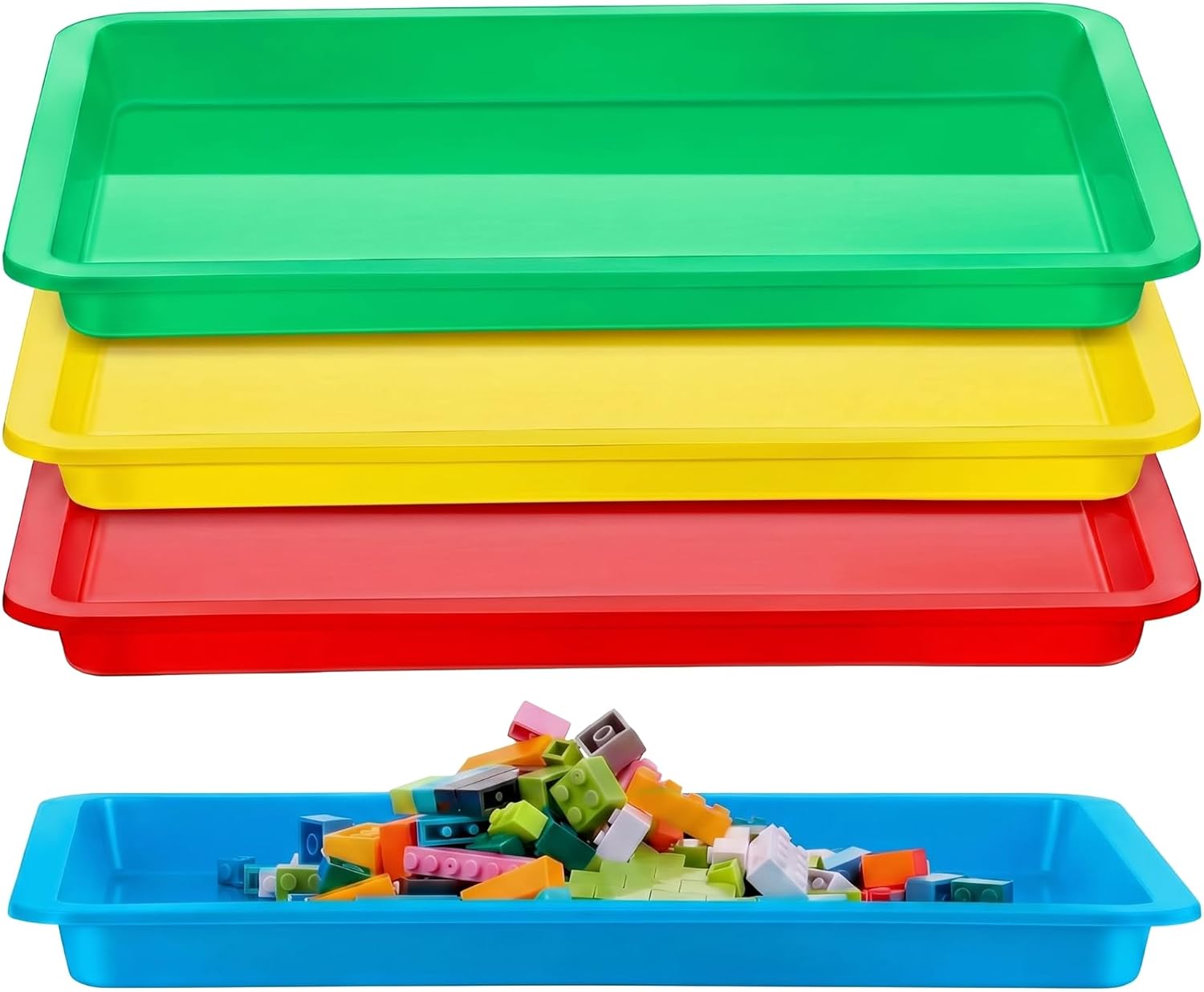 Remerry 4 Pcs Plastic Art Tray for Classroom Stackable Activity Craft Sand Tray Sensory Play Organizer for Kid Painting School Work Art Project Jewelry Sorting Supply (13.4 x 10 Inch,Rainbow Color)