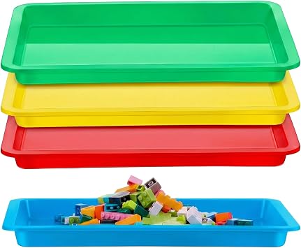 Remerry 4 Pcs Plastic Art Tray for Classroom Stackable Activity Craft Sand Tray Sensory Play Organizer for Kid Painting School Work Art Project Jewelry Sorting Supply 13.4 x 10 Inch,Rainbow Color