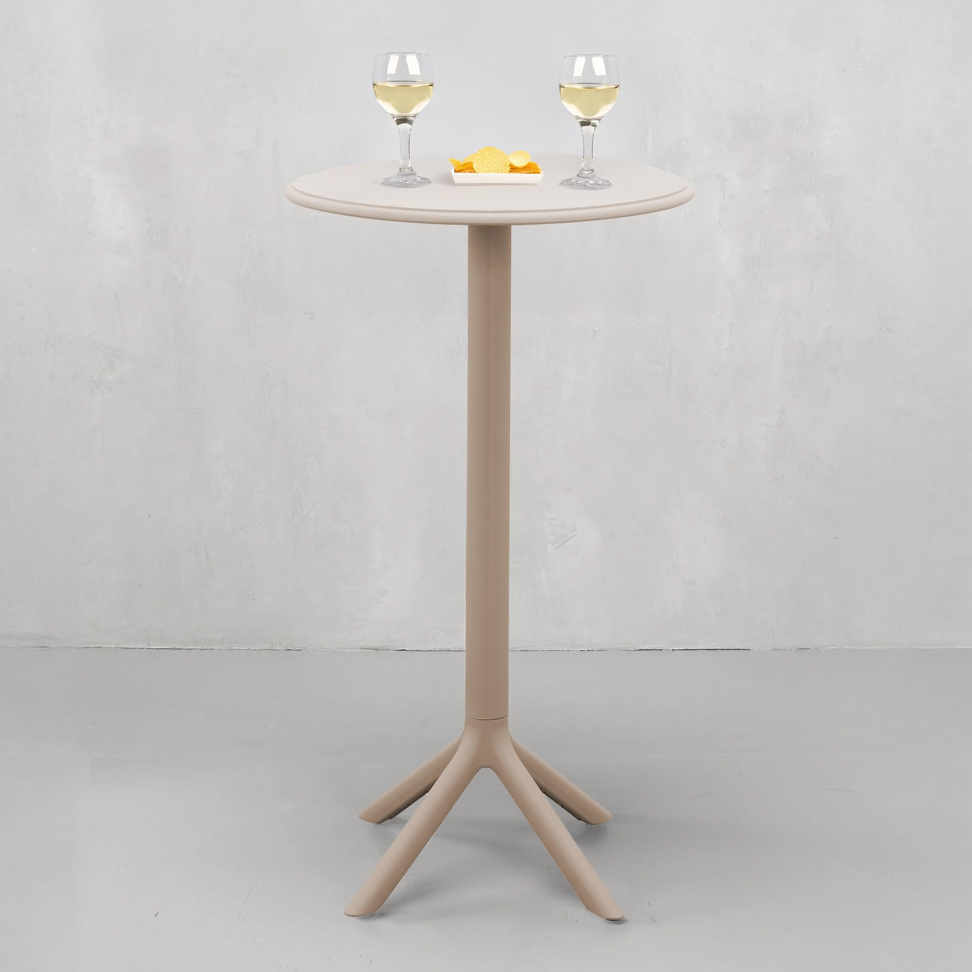 Rebecca Mobili Tavolino Alto da Esterno, Tavolino Bar Tondo, Grigio Tortora, Polipropilene, Stile Moderno, per Giardino Bar Ristoranti - Misure HxLxP: 105 x 60 x 60 cm - Art. RE7200