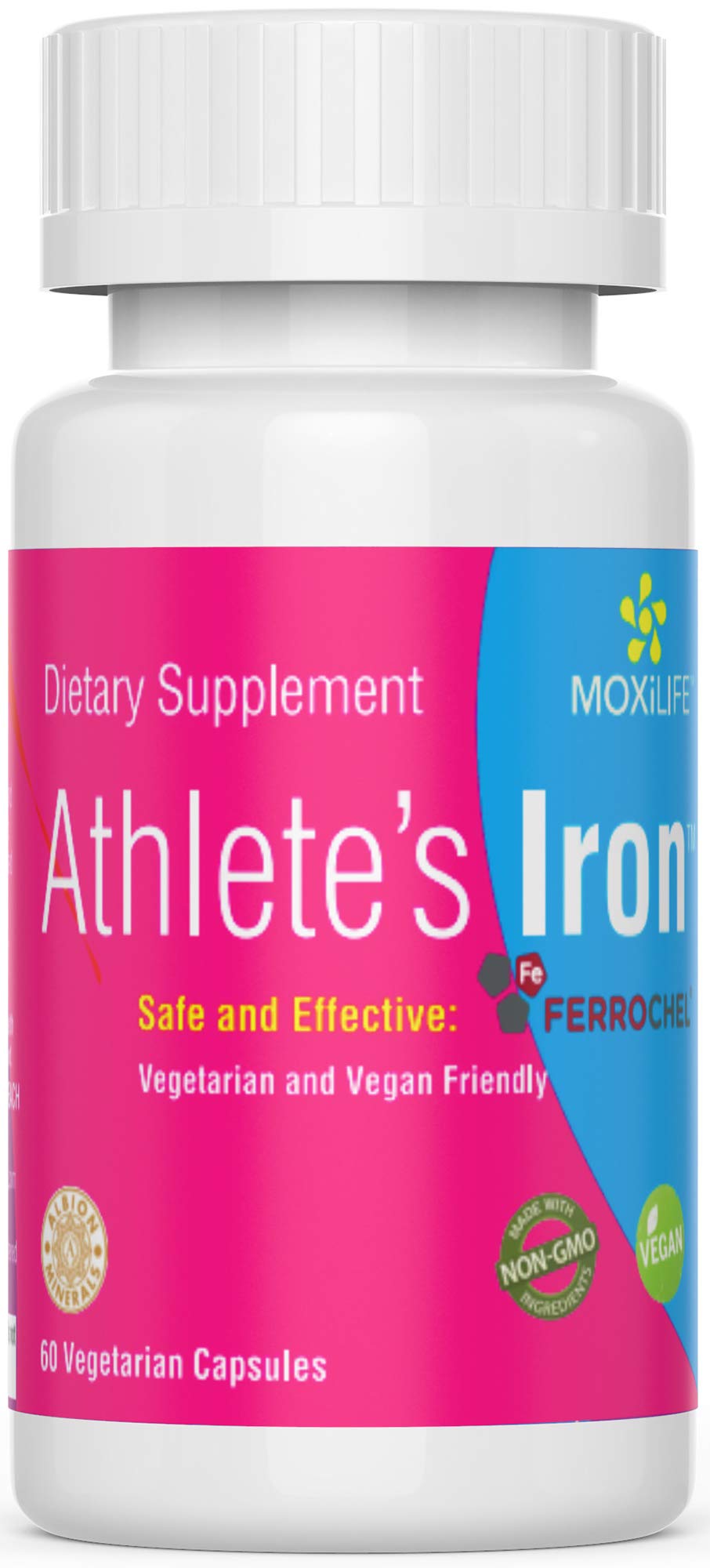 Athletes Iron Chelate Supplement for Women & Men - Small Easy to Swallow Capsules - Gentle, Non-constipating Vegatarian Mineral Pills - Helps Fight Anemia & Low Energy to Balance Nutrition