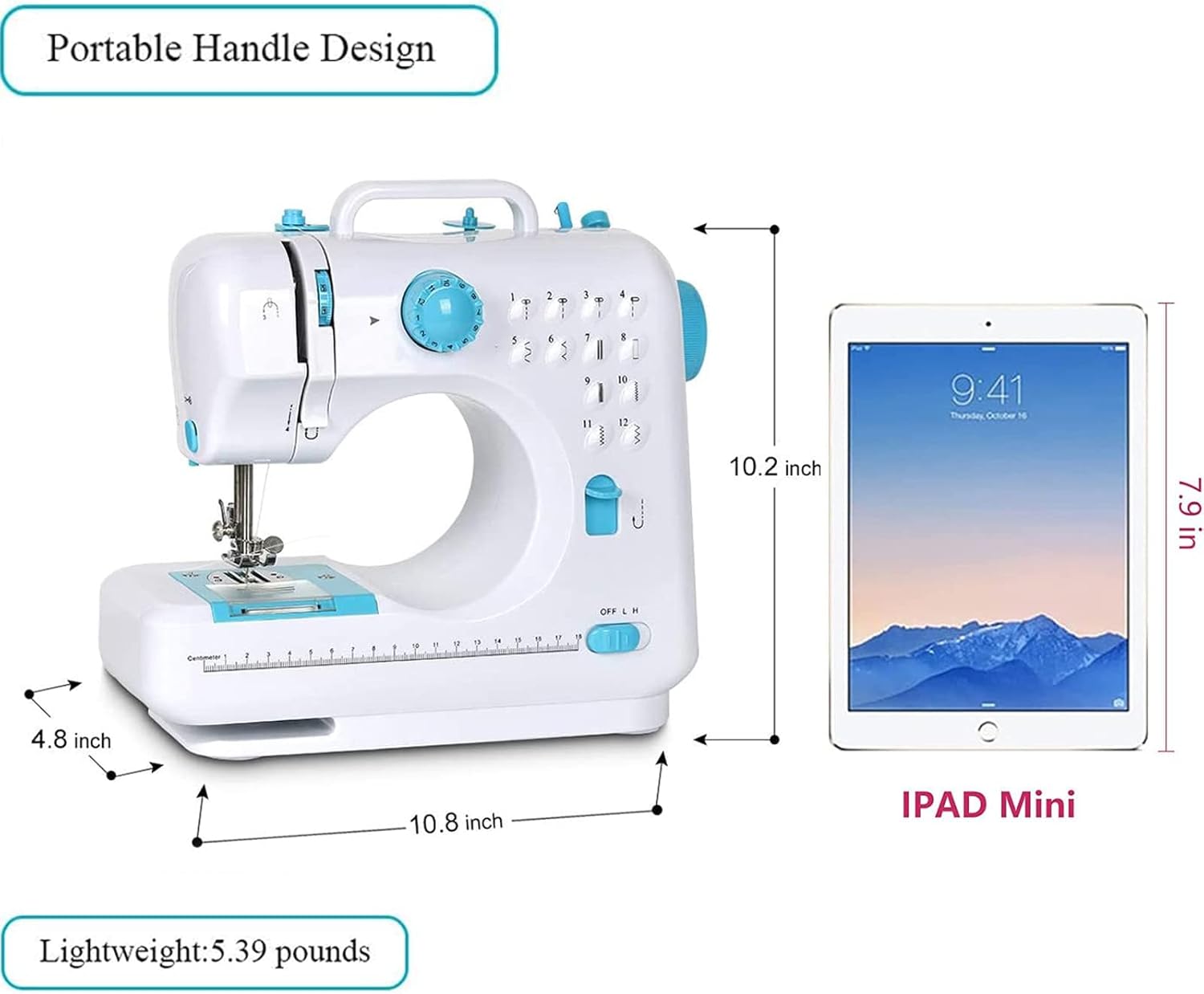 Sewing Machine for Beginners, mini Electric Sewing Machine with Dual Speed, 12 Built-in Stitches, Foot Pedal and 42-Piece Sewing Kit for Home DIY Projects
