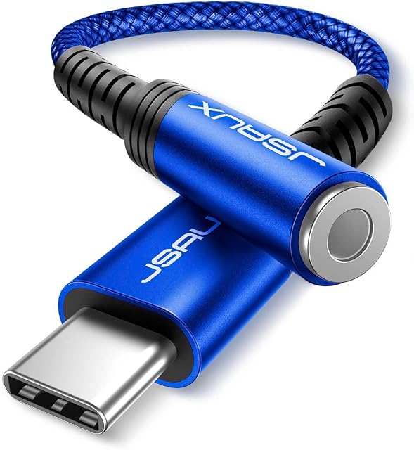 JSAUX USB C to 3.5mm Headphone Jack Adapter, Type C to 3.5mm Aux Adapter Compatible with Samsung Galaxy S22 S21 S20 Ultra Note 20 Huawei P30 P20 Mate 10 Mate 20 Pro, Pixel 4 3 2 XL Xiaomi 9 8-Blue