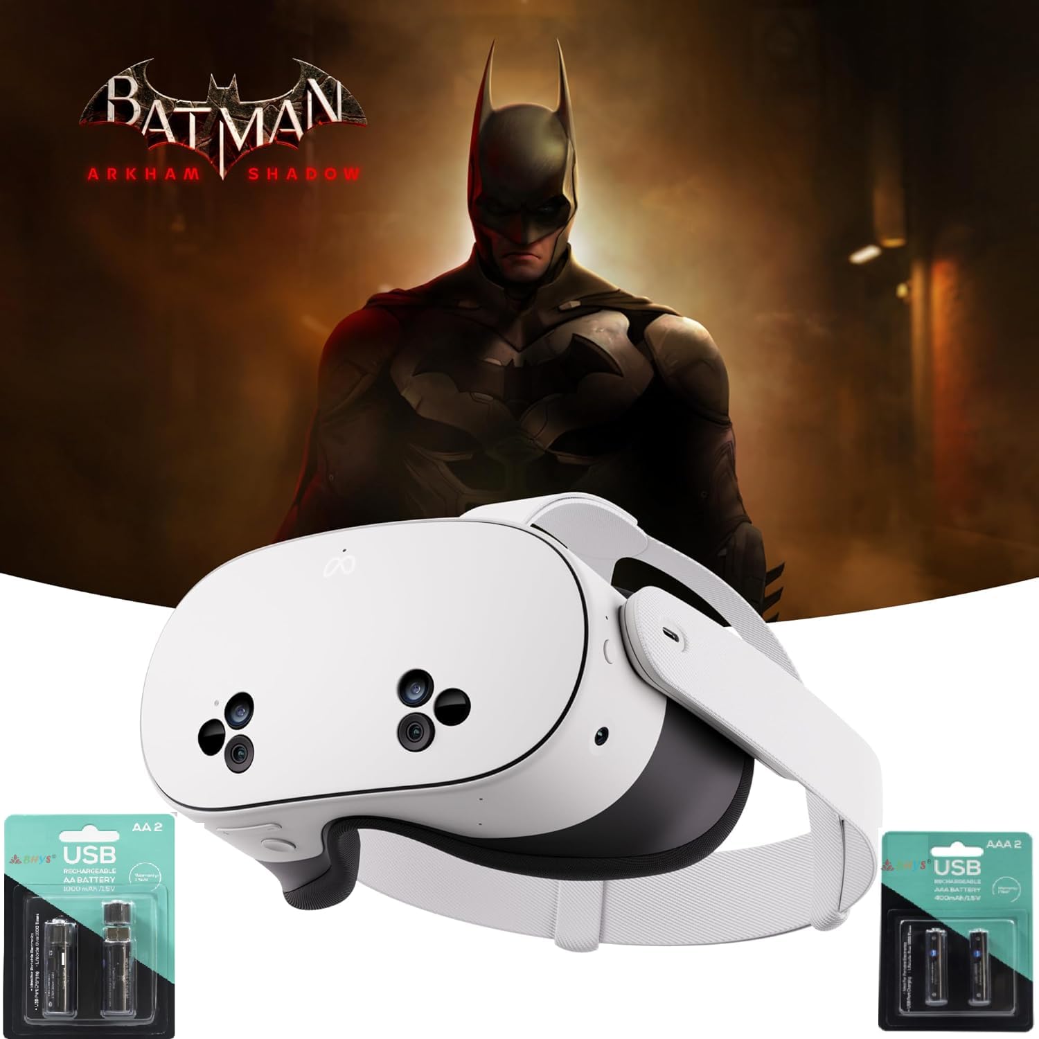 BHYS Quest 3S 128GB Bundled with Batman: Arkham Shadown | USB Rechargeable AA2 Battery for Quest 3S Controllers | 3-Month Subscription Trial of Quest + Store