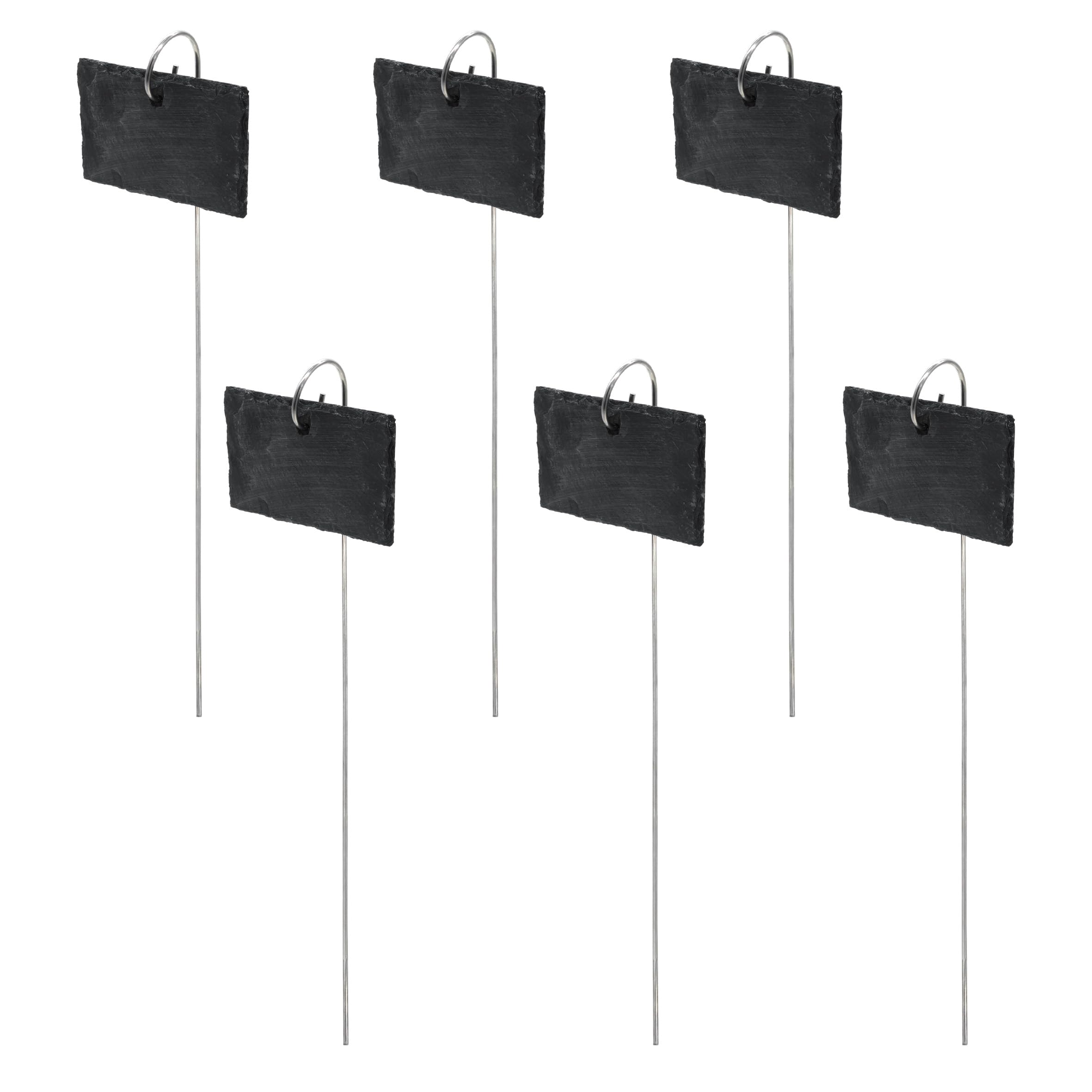 Lot de 12 plaques en ardoise avec piquet de terre - 10 x 7 cm - Avec piquet en métal - Résistant aux intempéries - Pour jardin, parterre et herbes