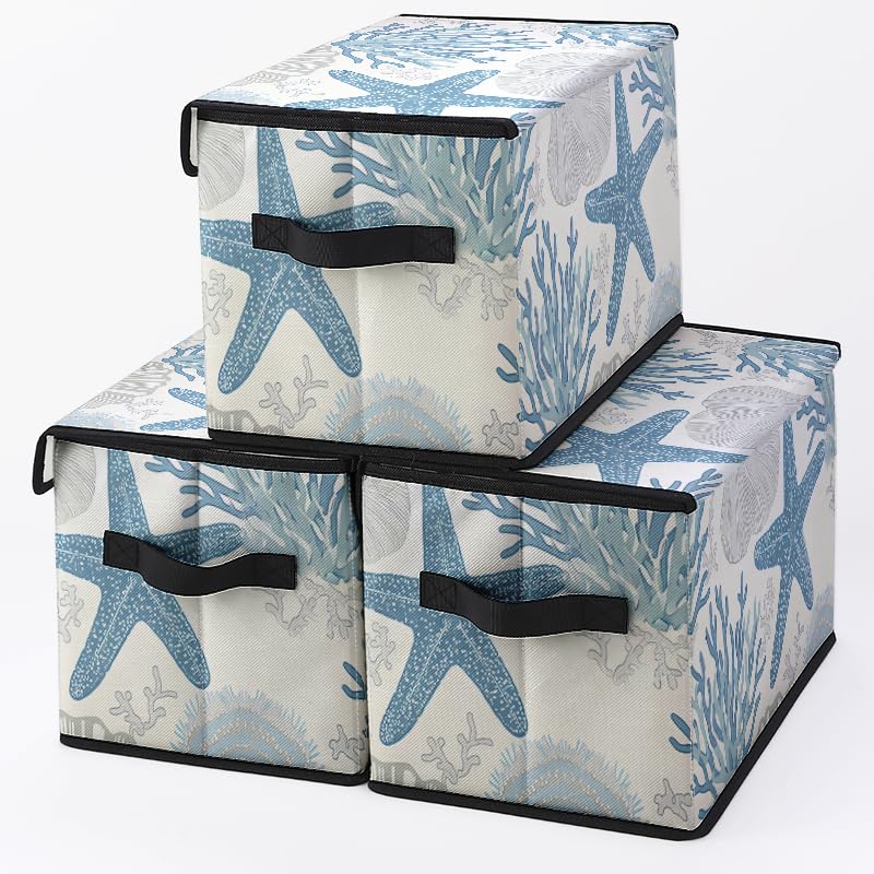 Image of Stackable Clothes Storage Bins with Lids 3 Pack | Closet Organizers Fabric Cat Printing Box for Home and Office,Blanket Clothes Organizers,Under Bed Storage Containers