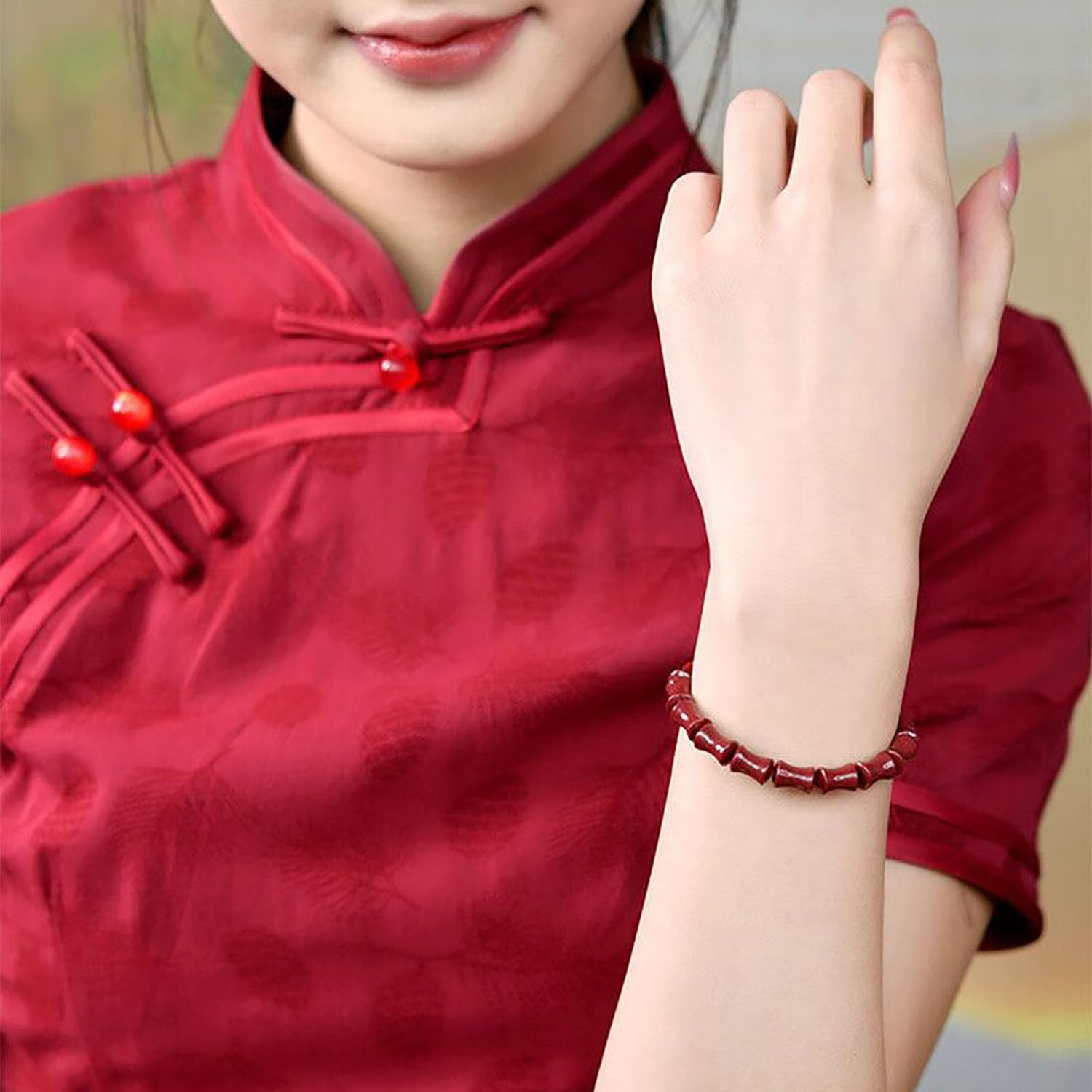 Bracelet de Perles de Bambou de Cinabre Naturel Rouge Feng Shui Attirer Le Bracelet d'amour Riche Chanceux pour Les Femmes