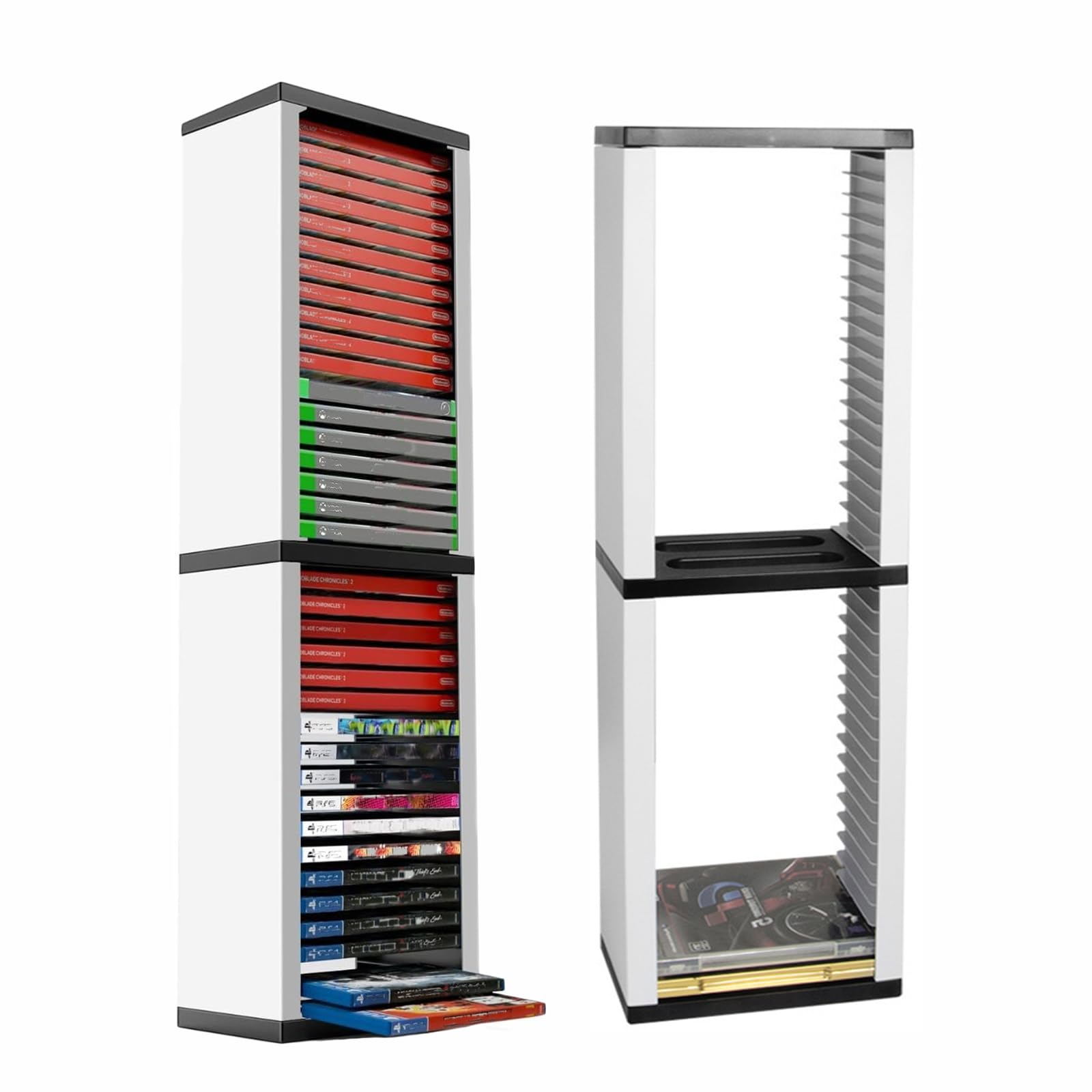iFCOW Torre di Archiviazione per Giochi PS5, Porta Dischi con Scaffalo per 36 CD, Custodia e Supporto per PS5/PS4/Xbox Series X/Xbox one