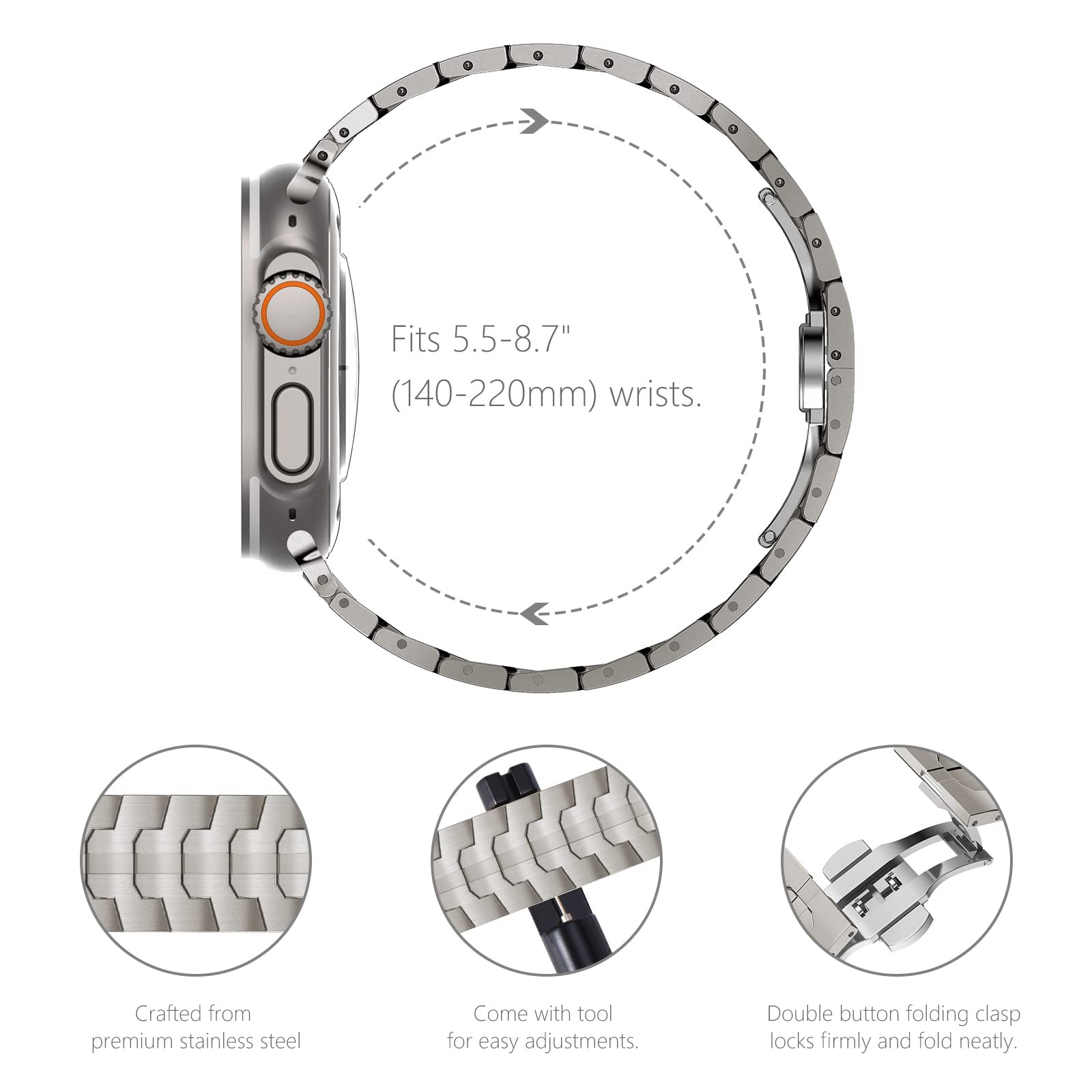 NewWays Grade 2 Titanium Band Compatible with Apple Watch Band Ultra 2 49mm 45mm 44mm 42mm, Titanium Band for Apple Watch Ultra Series 9/8/7/6/5/4/3/2/1/SE Men, Titanium