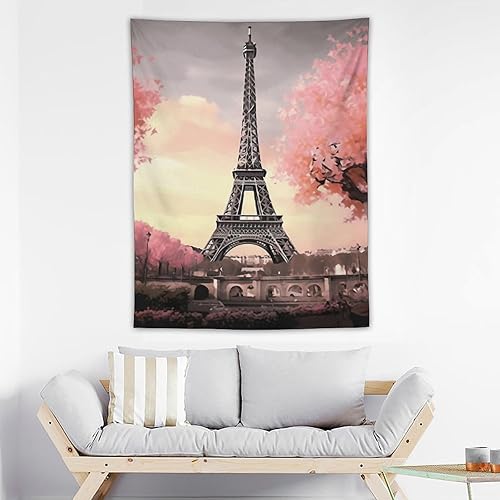 Miniatura 3 de BAHELS Tapiz de la Torre Eiffel de París, tapiz rústico rosa con temática de París, tapiz de tela para dormitorio, decoración de pared para
