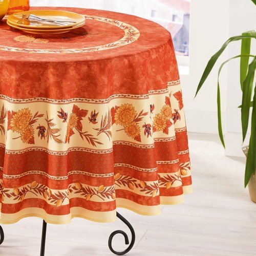 MCTISSUS Nappe Ronde Abeille Brique 1m80 Anti Tache Infroissable