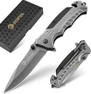 NedFoss FA46 Pocket Knife, Rescue Knife with Belt Cutter & Glass Breaker, Folding Knife with Belt Clip, One-Handed Knife f...