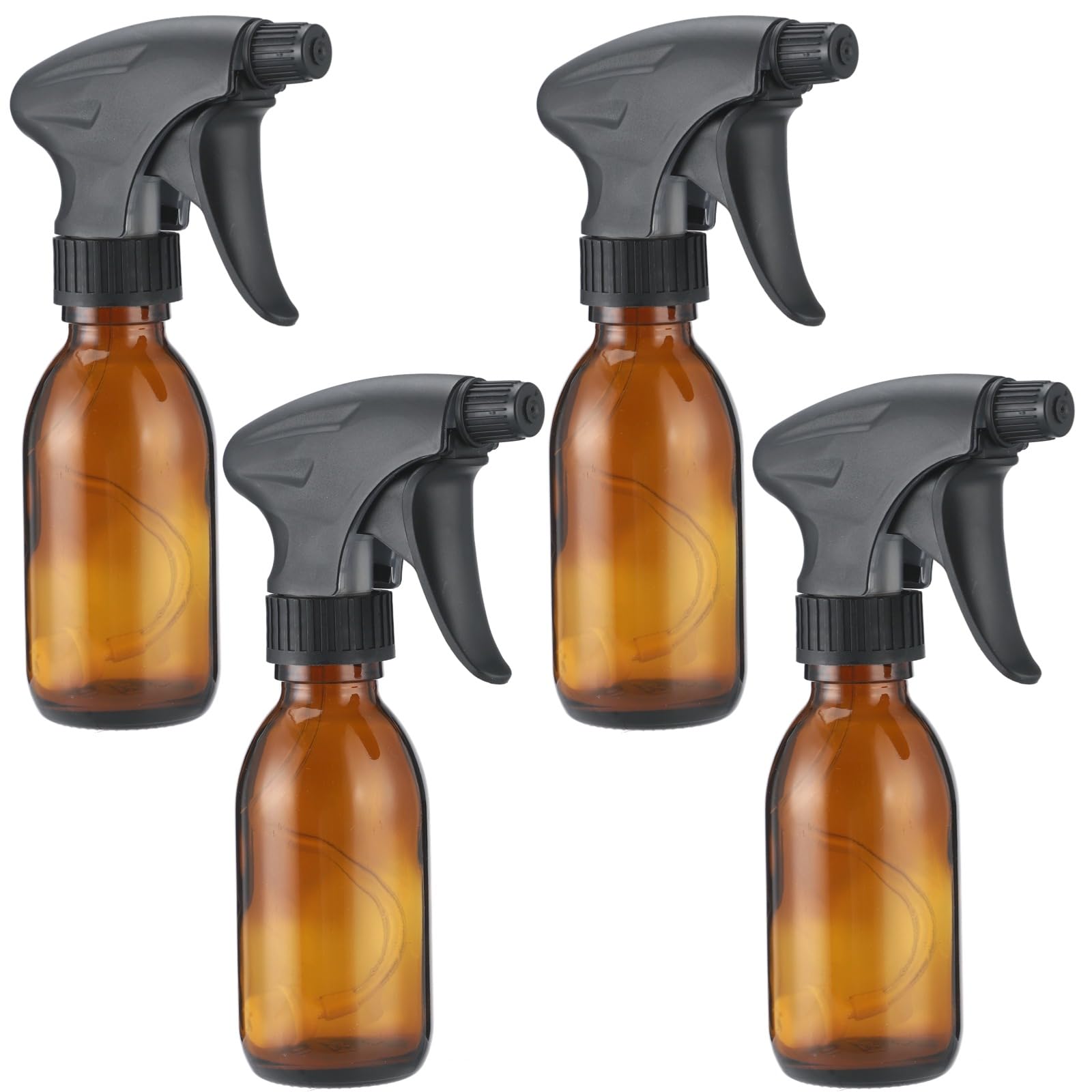 Lot de 4 vaporisateurs en verre ambré 125 ml, flacons vides rechargeables 17 x 4,6 cm, avec buses réglables et tiges à bille lestée, pour solutions de nettoyage, plantes et cheveux
