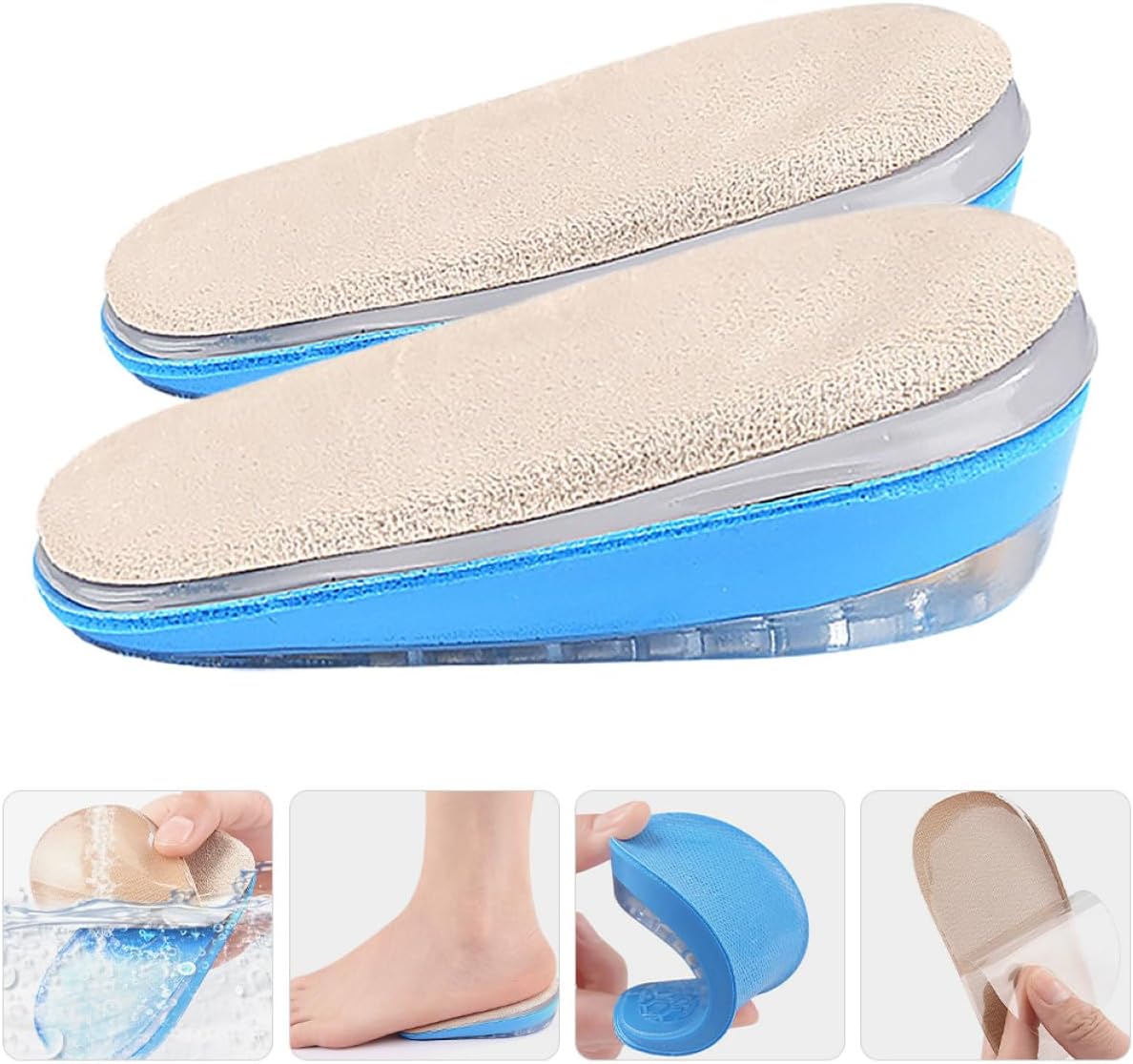 Height Increase Shoe Lift Insoles Gel Heel Pads, Adjustable Cushioned Shock Absorption Inserts for Men and Women, Size S Heel Wedge for Leg Length Discrepancy and Foot Comfort