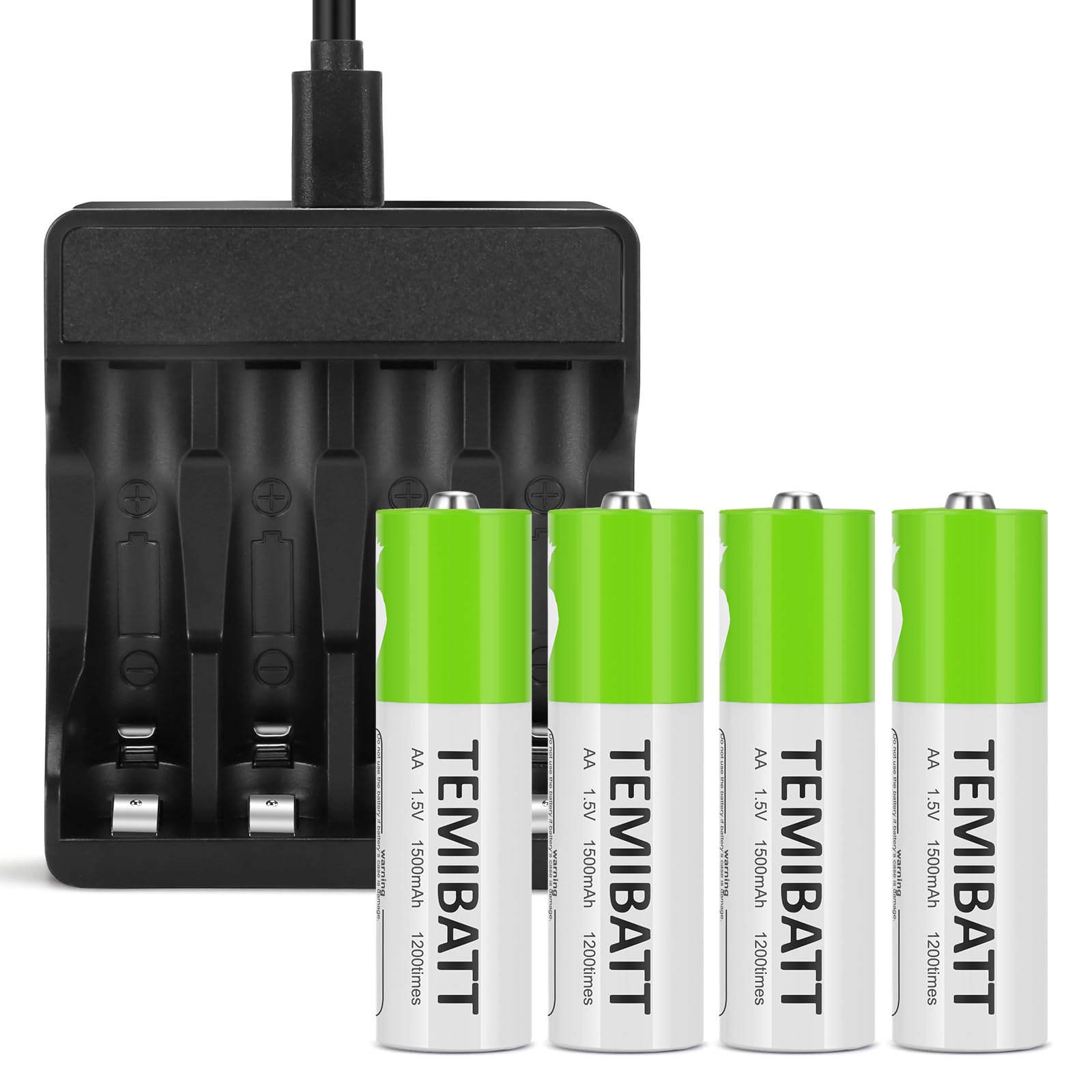 Lithium AA Batteries 4 Pack with Charger - 1.5V for Blink Camera, 1500mAh, Freeze Proof
