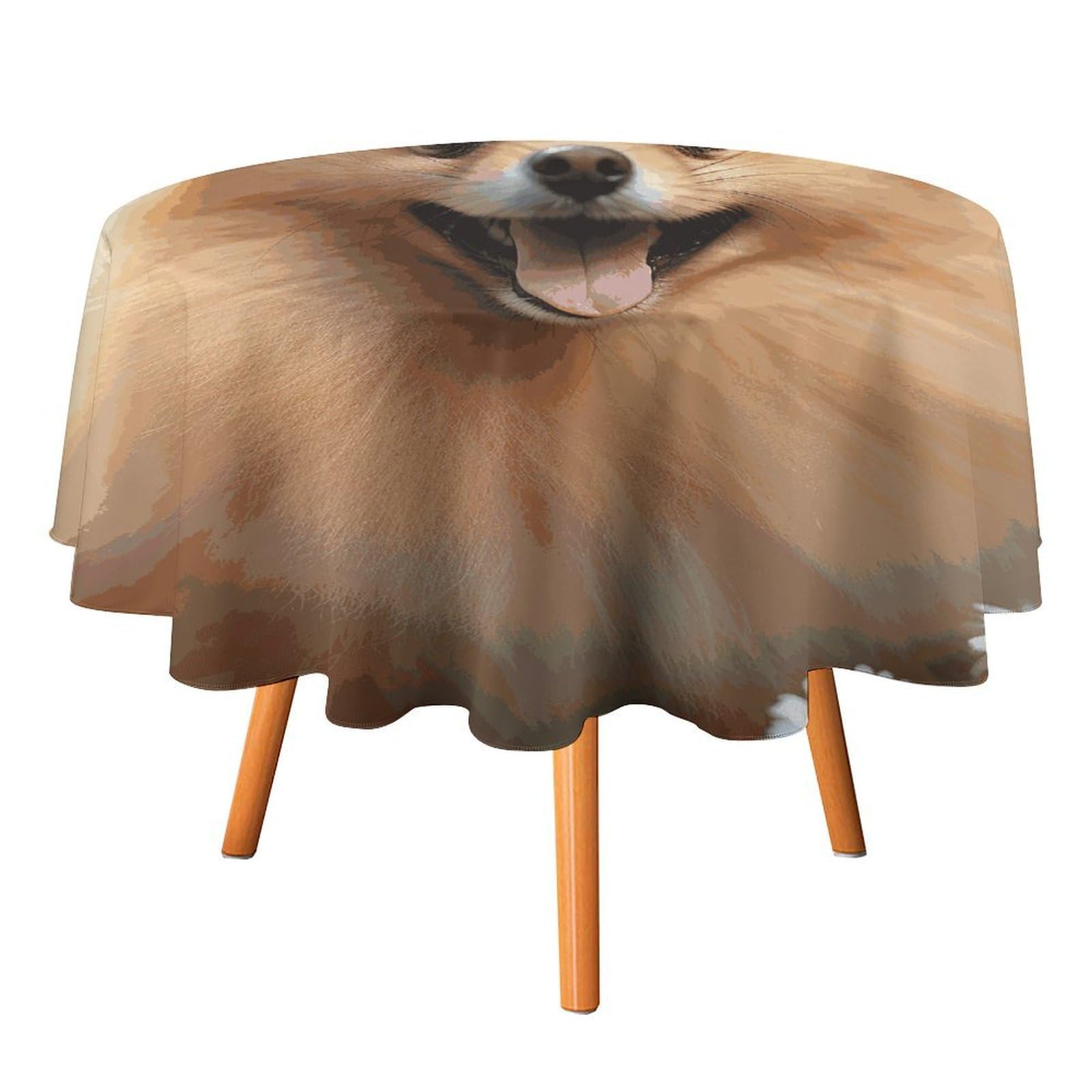 SMAZDFXX Pomeranian Dog Tablecloth for Restaurant, Round Polyester Table Cover 50x50in for Party