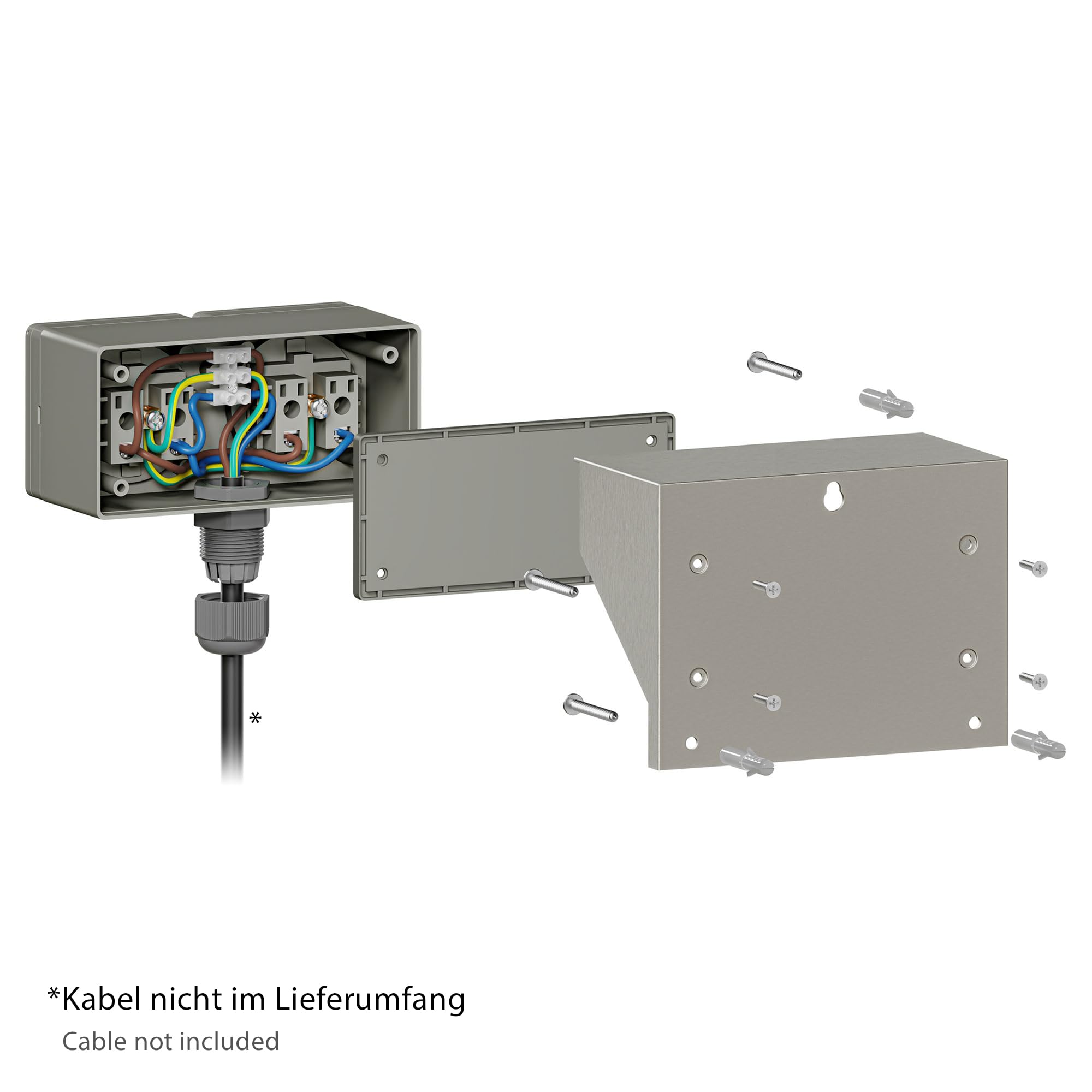 ledscom.de 4x Außen-/Feuchtraumsteckdose PIWI, Aufputz, IP44, 2-fach Schuko, 16A/230V, Edelstahl, Kunststoff, waagerecht