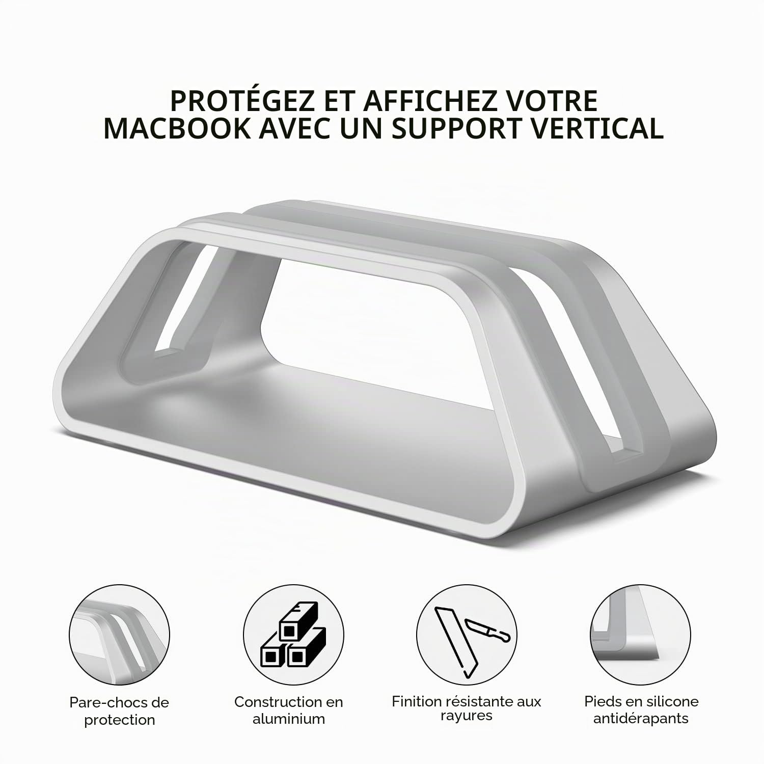 HumanCentric Support Vertical Compatible avec MacBook Pro et MacBook Air, Support de Bureau pour Laptop, en Aluminium, Inserts interchangeables pour s'adapter à différents modèles, argenté