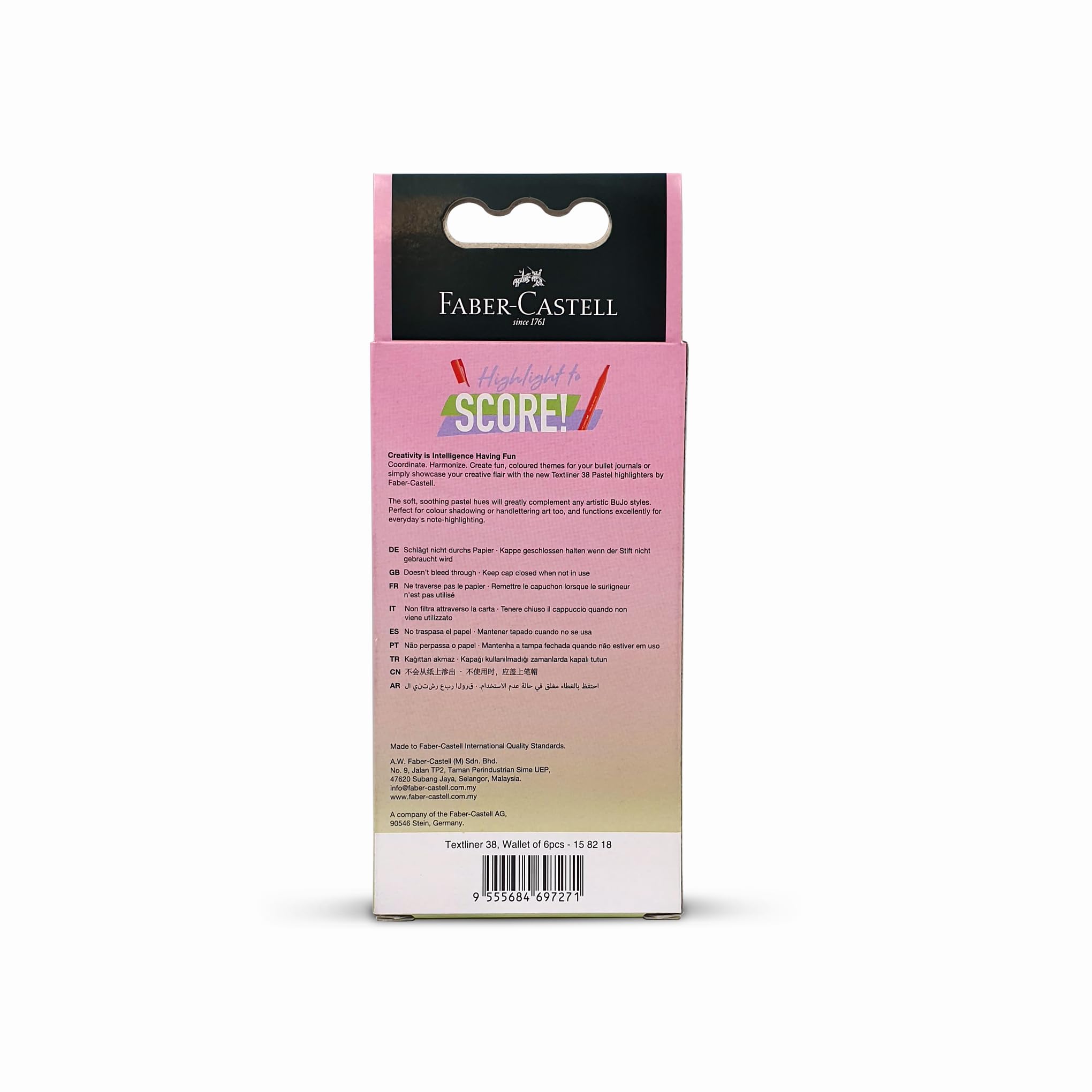 Faber-Castell Pastelowy wąski zakreślacz 6 szt. różne kolory, zaznacz 2 szerokości linii – drobny i szeroki, łatwe przypinanie do kieszeni lub papierowej końcówki klinowej