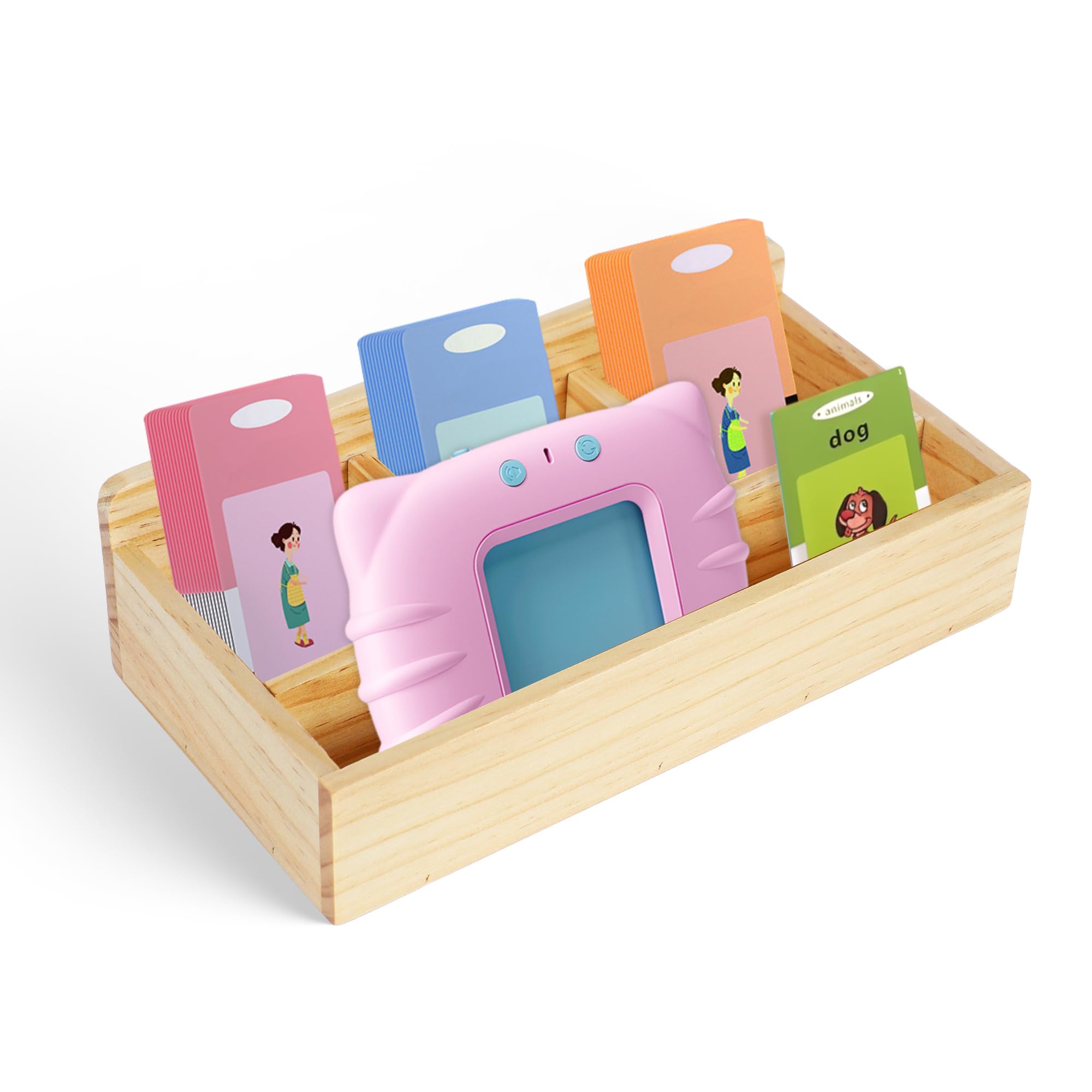 FURAOMEILI Storage Box for Talking Flash Cards and Reader Device,Toddler Math Games Card Organizer,Educational Language Learning Words Card Box Holder for Kids Girls Boys 1-6 Year Old,Detachable Grid