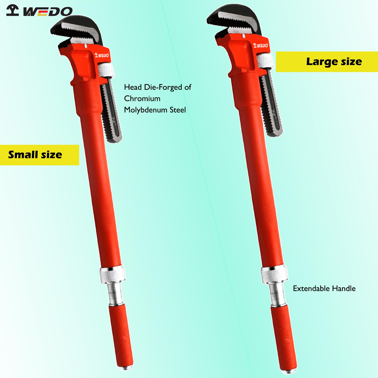 WEDO Llave de tubo, llave de tubo resistente de 36 pulgadas, llave de fontanería ajustable con mango extensible, llave de tubo recta ajustable, capacidad de mandíbula 108 mm