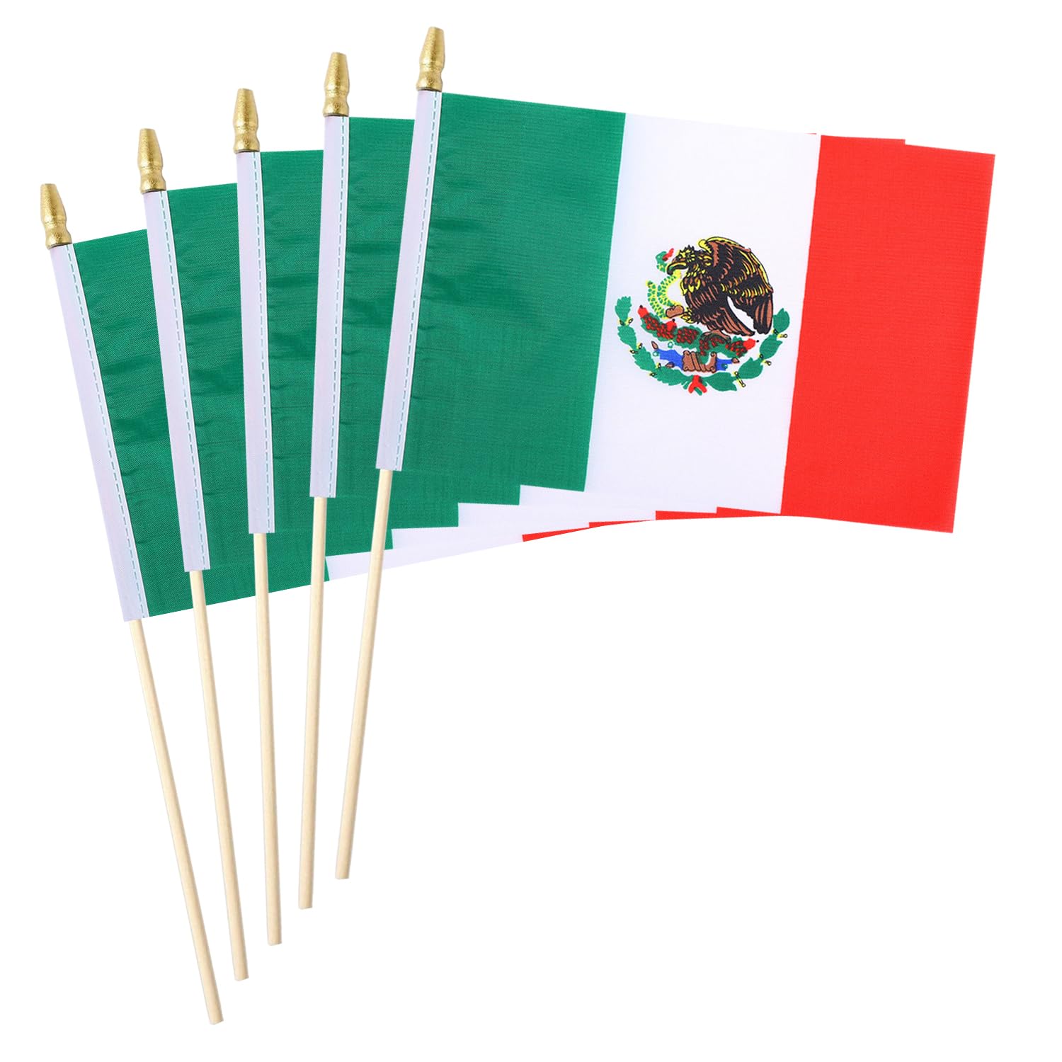 5 Pack Country Small Mini Wood Hand Held Stick Flag,Suitable For Various Holiday Parties, World Cup, National Day, And National Flag Day. (Mexico)