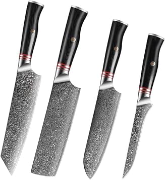Kitchen Knife Sets, Damascus Steel Chefs Knife Slicing Knife Cleaver Japanese Cooking Knife VG10 Pattern Stainless Steel Kitchen Knife Set Color 4pcs